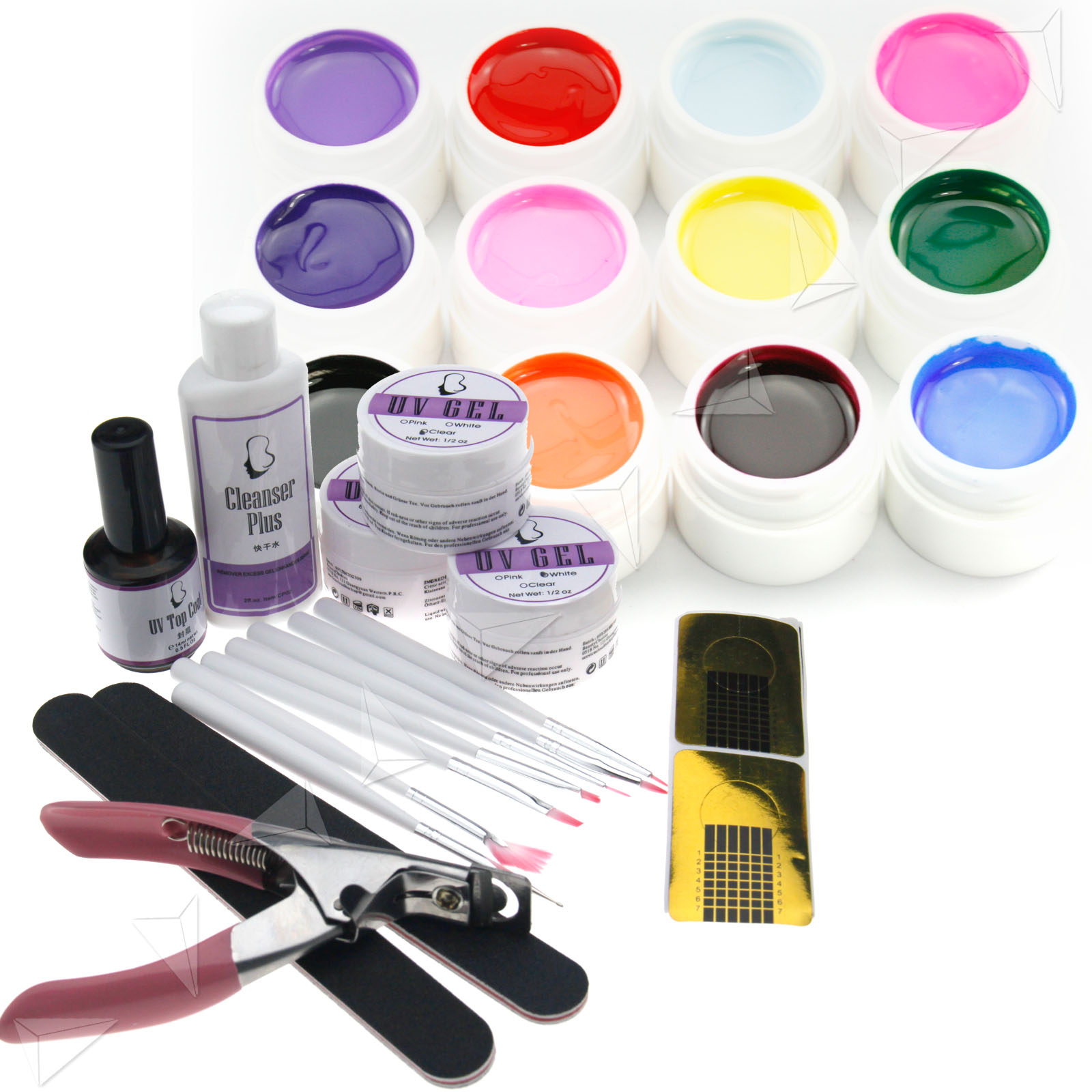 PRO Nail Art UV Gel Starter Kit + 12 Color 5ml Pure Solid UV Builder