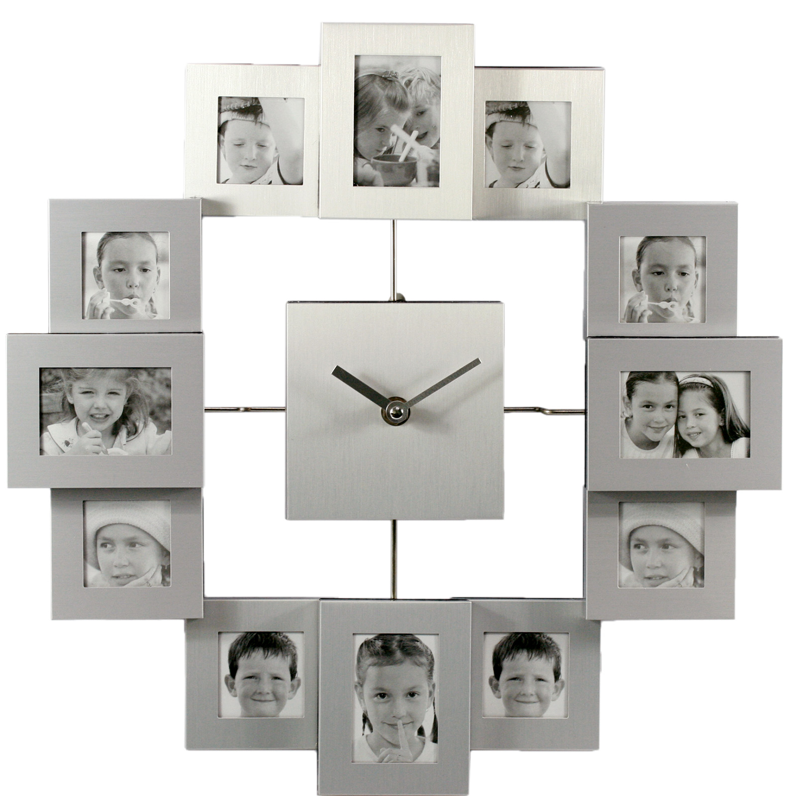 Pro Large Modern Multi Photo Frame Wall Clock Silver UK eBay