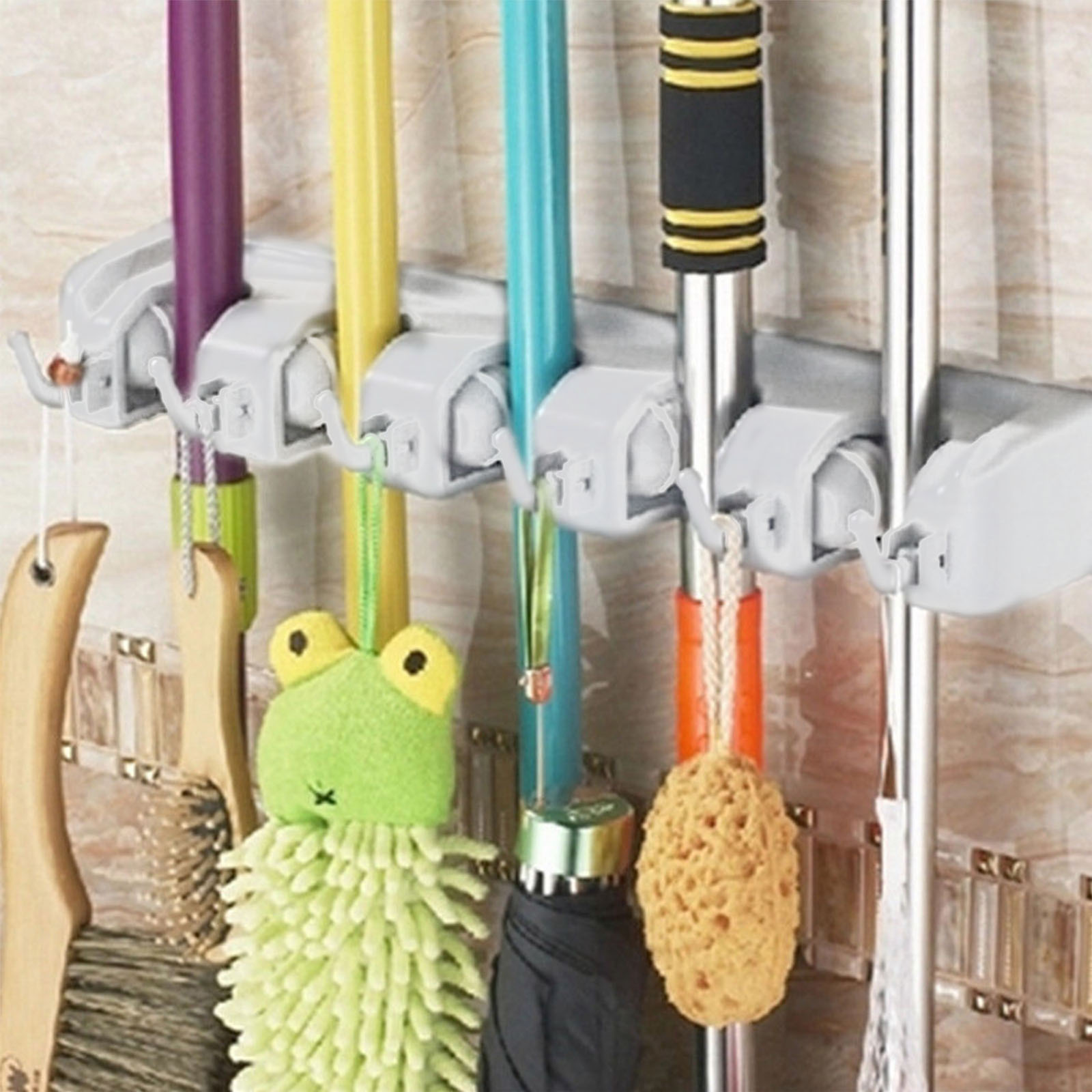 5 Rack Wall Mounted Bath Kitchen Storage Mop Organizer Holder Brush Broom Hanger | eBay