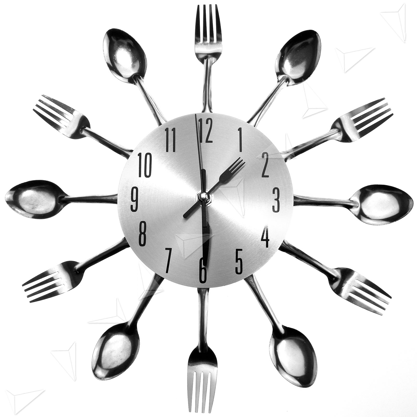 Modern Design Silver Black Cutlery Kitchen Wall Clock Decor Spoon