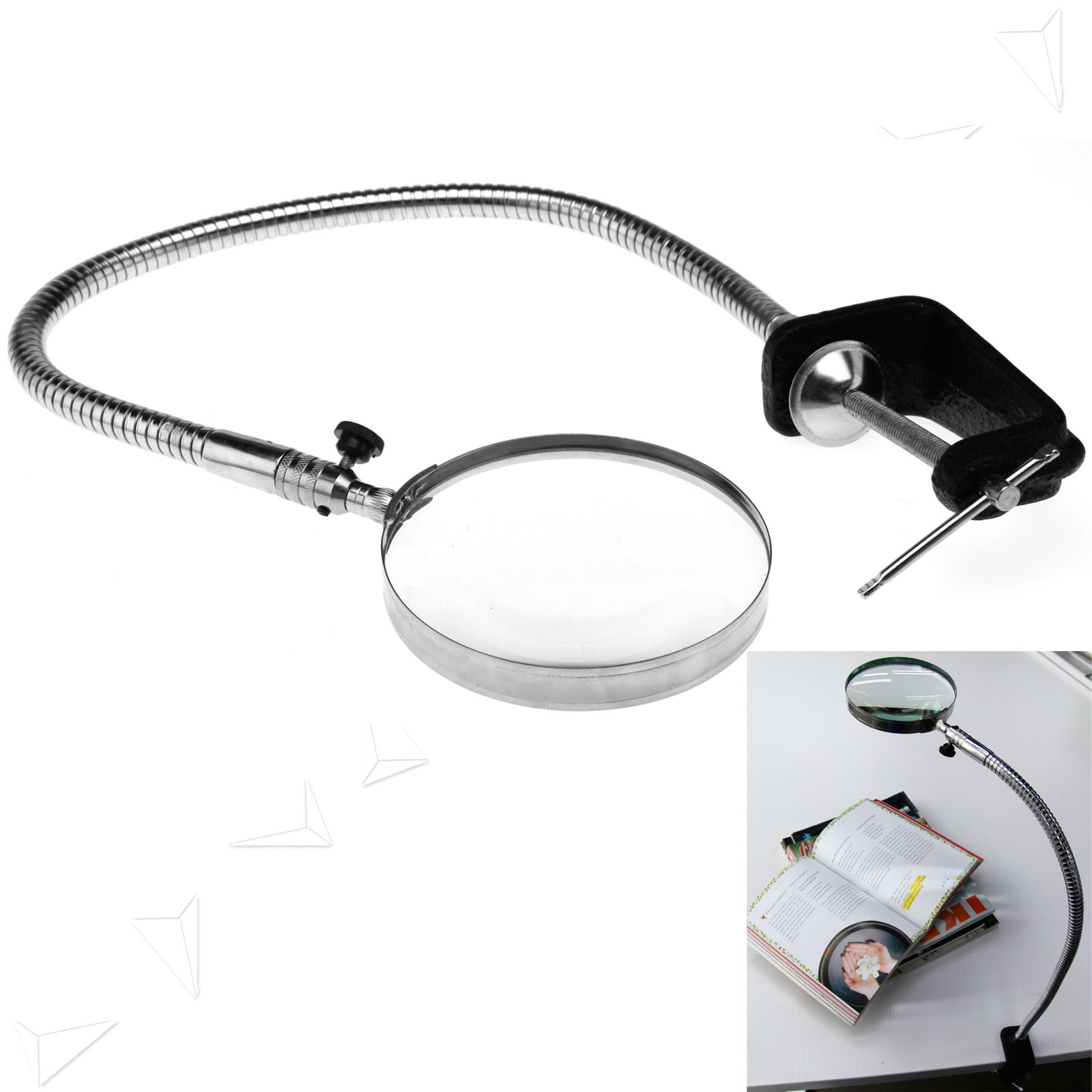 New Magnifying Glass Flexible Neck Hands Free Magnifier Lens Desk Clamp