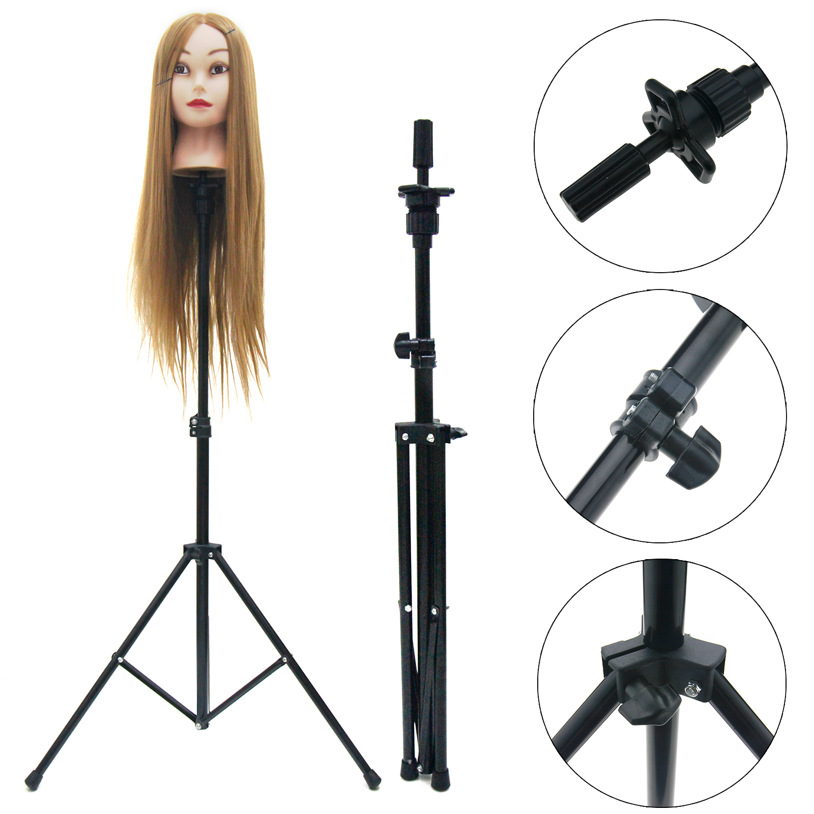 Metal Tripod Adjustable Mannequin Head Holder Hairdressing Training