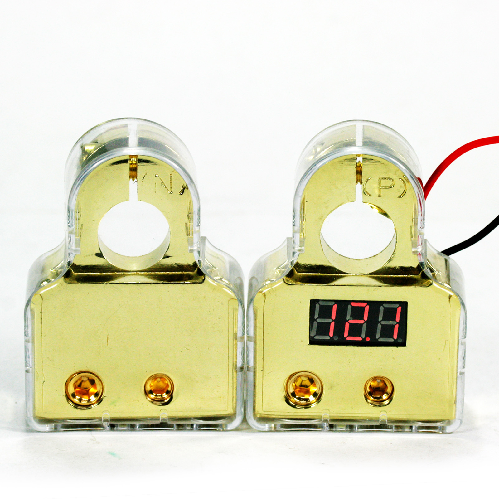 New Pair Gold Plated LED DIGITAL Auto Car Battery Cable Terminals