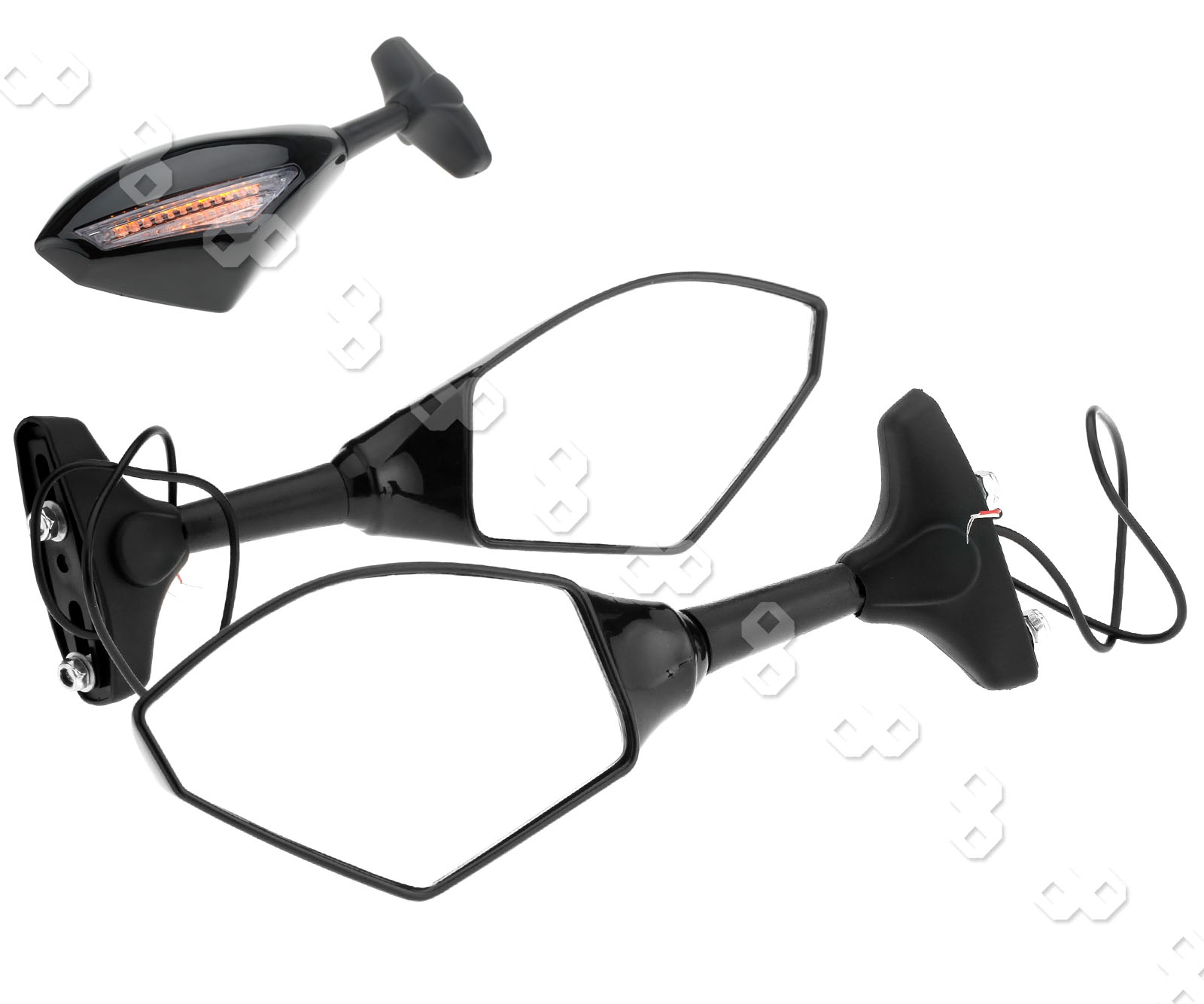 PAIR OF MOTORCYCLE MIRRORS w/18 LED TURN SIGNAL INDICATORS FOR KAWASAKI