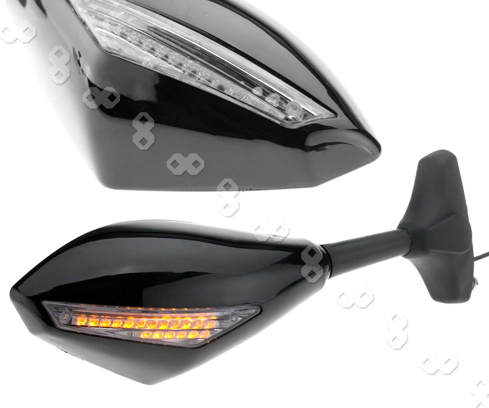 PAIR OF MOTORCYCLE MIRRORS w/18 LED TURN SIGNAL INDICATORS FOR KAWASAKI