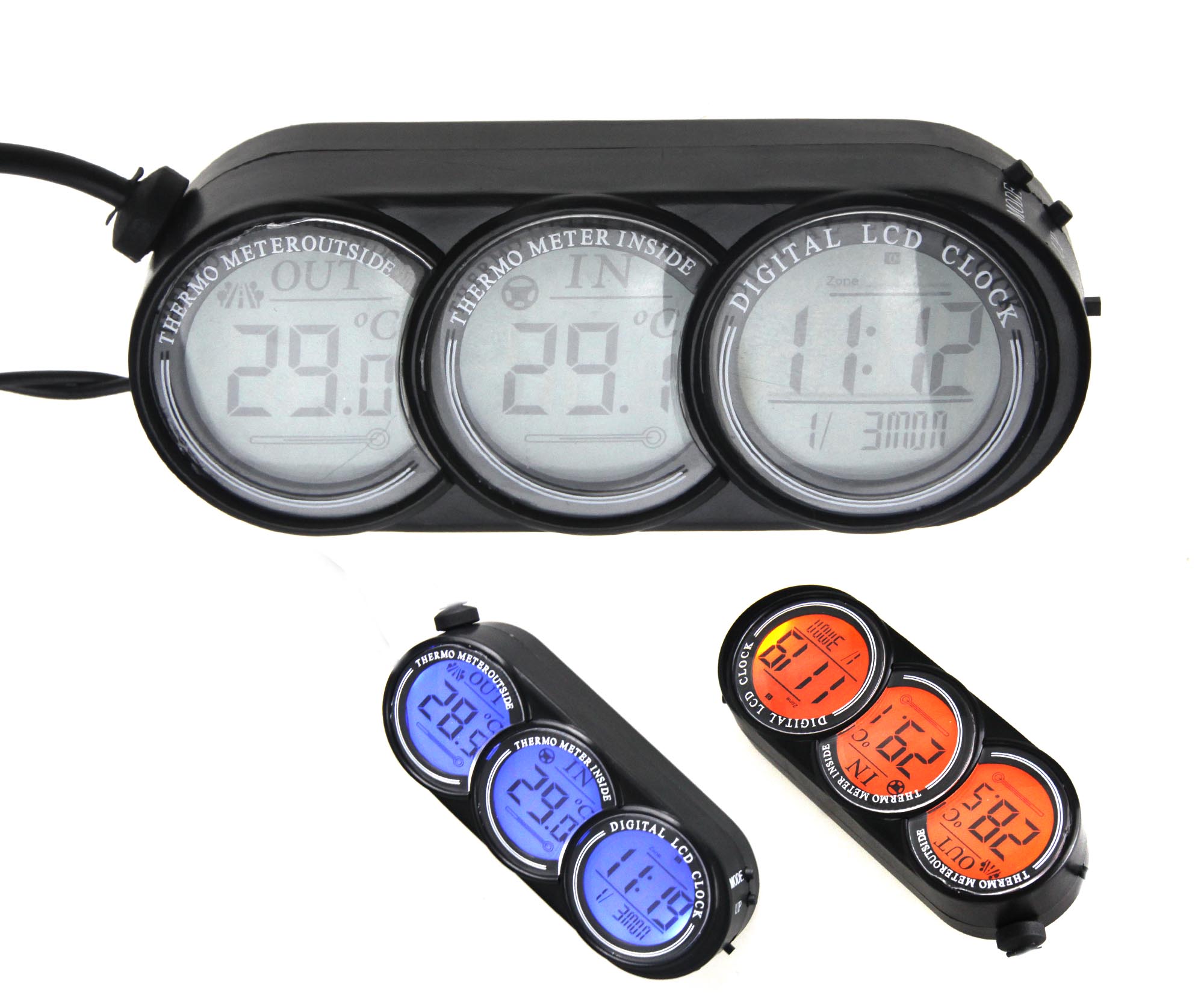 12V Car Inside Outside Temperature Thermometer Monitor Alarm Clock LCD