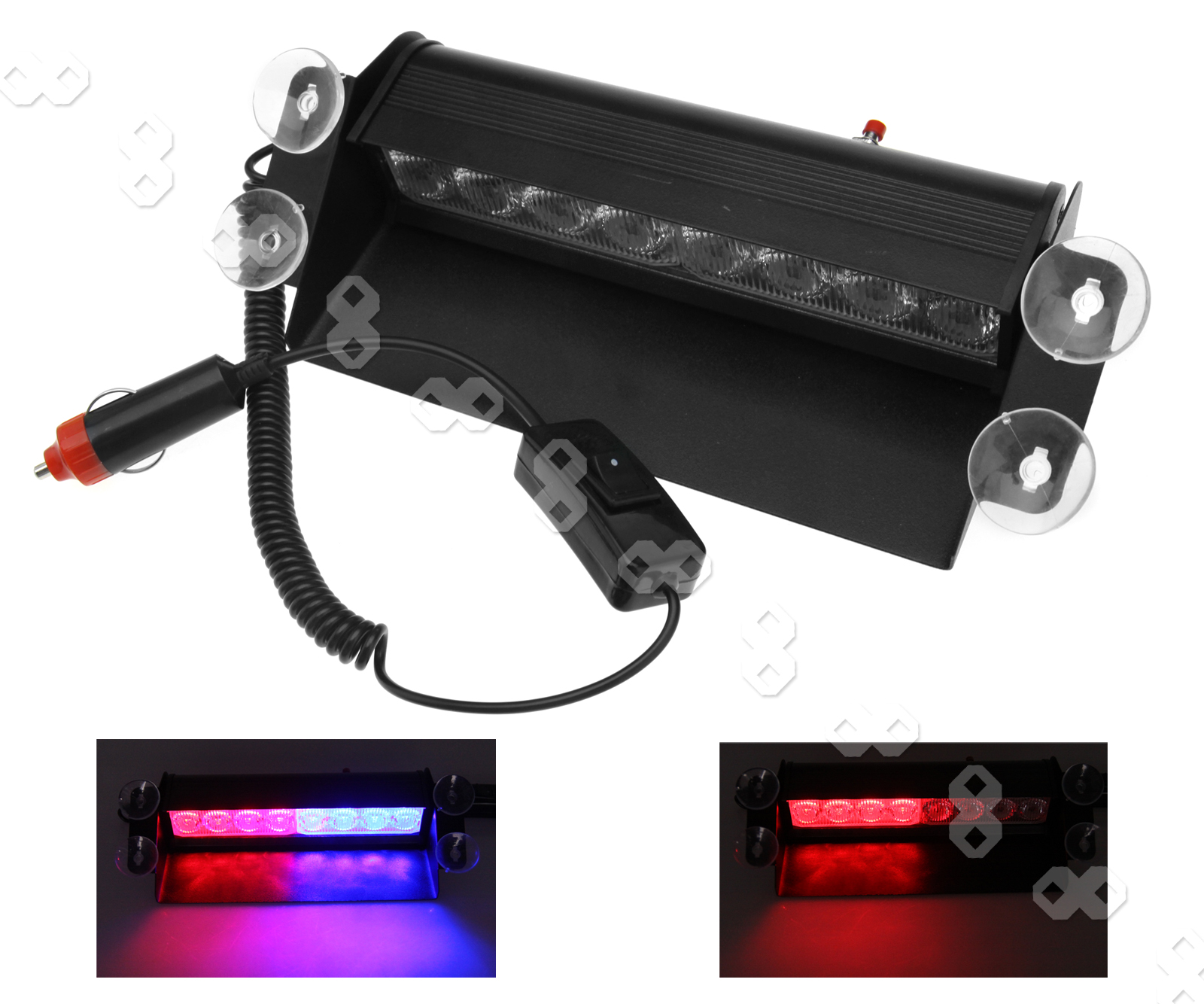 12V Auto Strobe Light Windshield Suction Cup 8LED Flash Warning Light