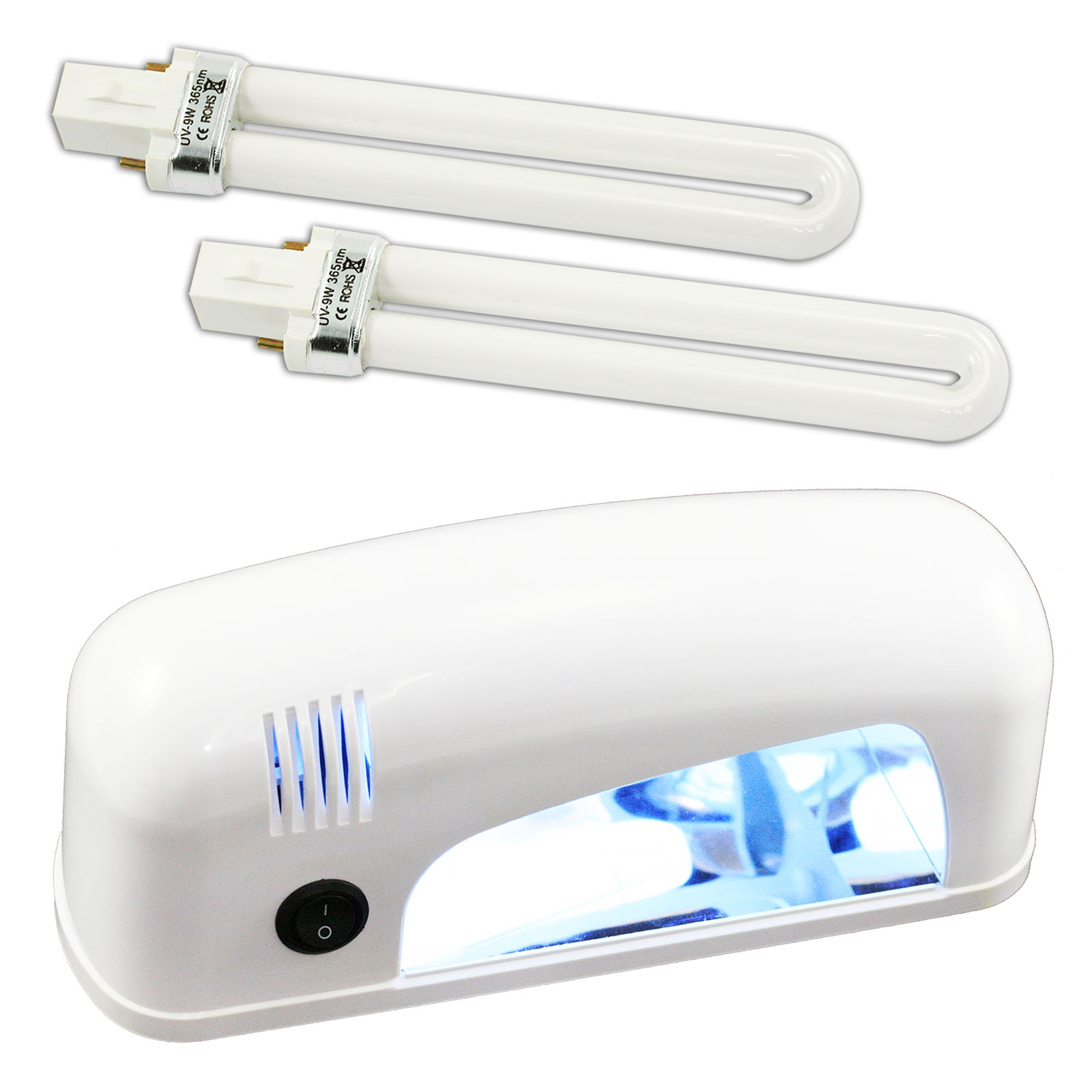 9W UV Lamp Nail Dryer Light 100V Gel Soak Off Polish Art Curing 2 Bulbs