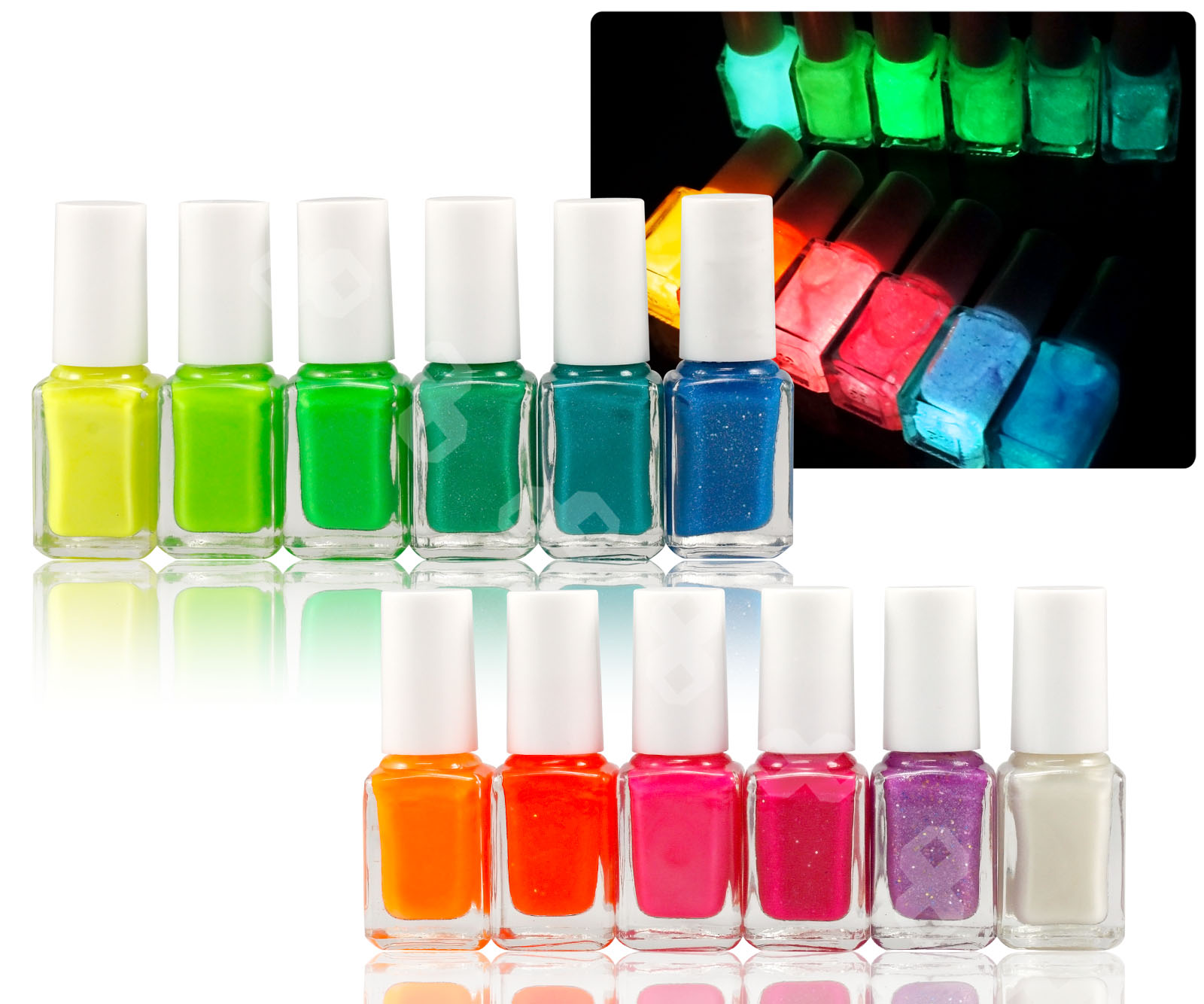 12 Colors 7ml Fluorescent Neon Nail Art Polish Glow in Dark Party