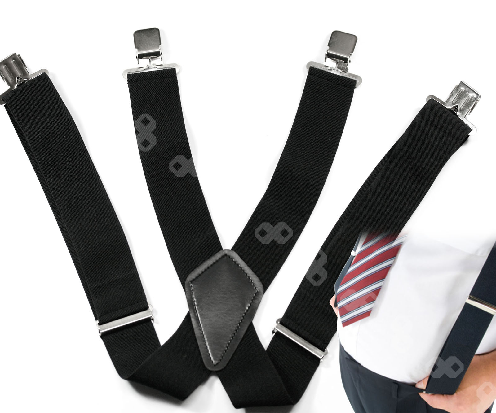 4 Colors Mens 50mm Wide Braces Plain Heavy Duty Suspender Elastic