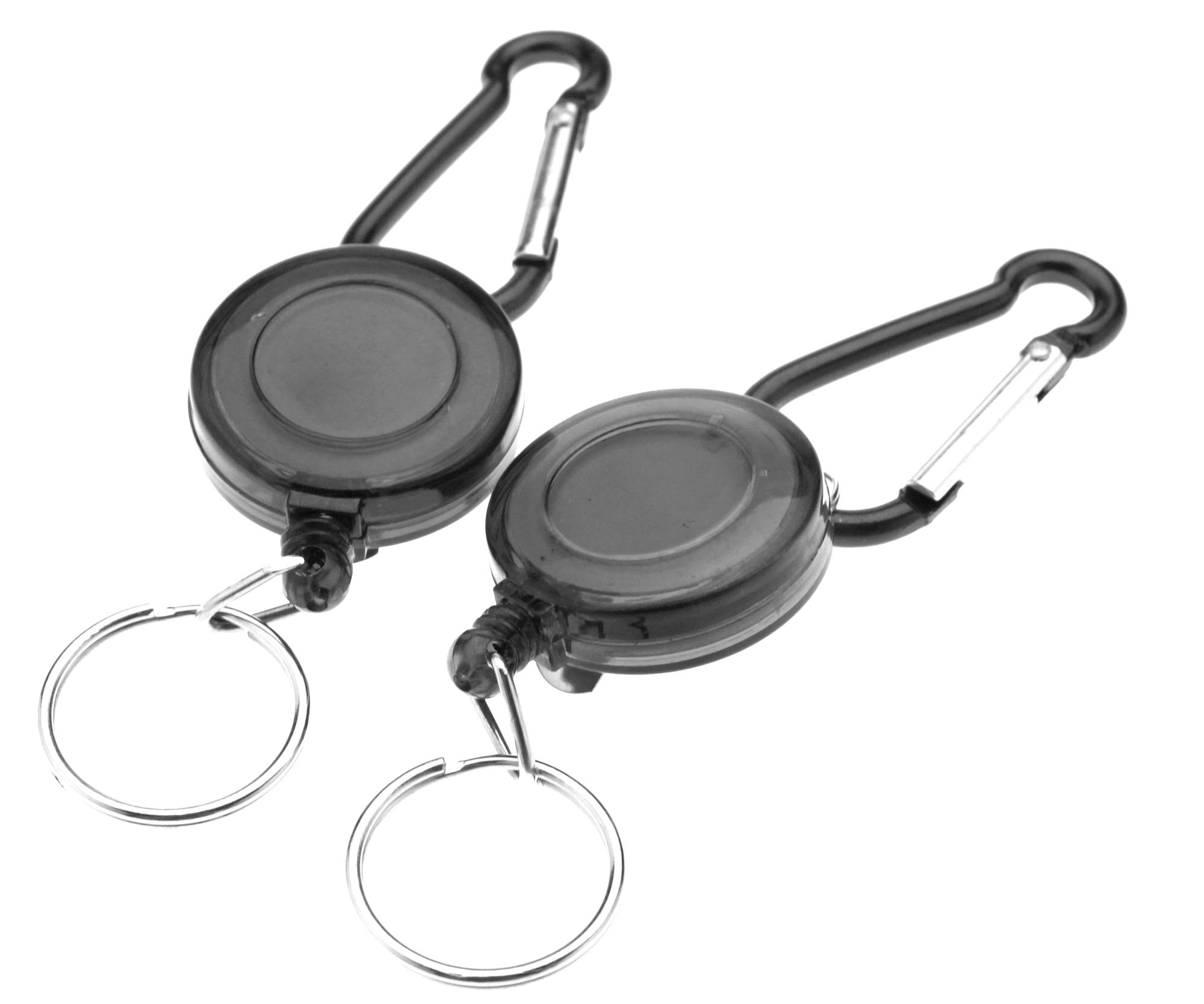 2PCS Black Retractable New Plastic Carabiner Key Ring 25mm Fancy Badge