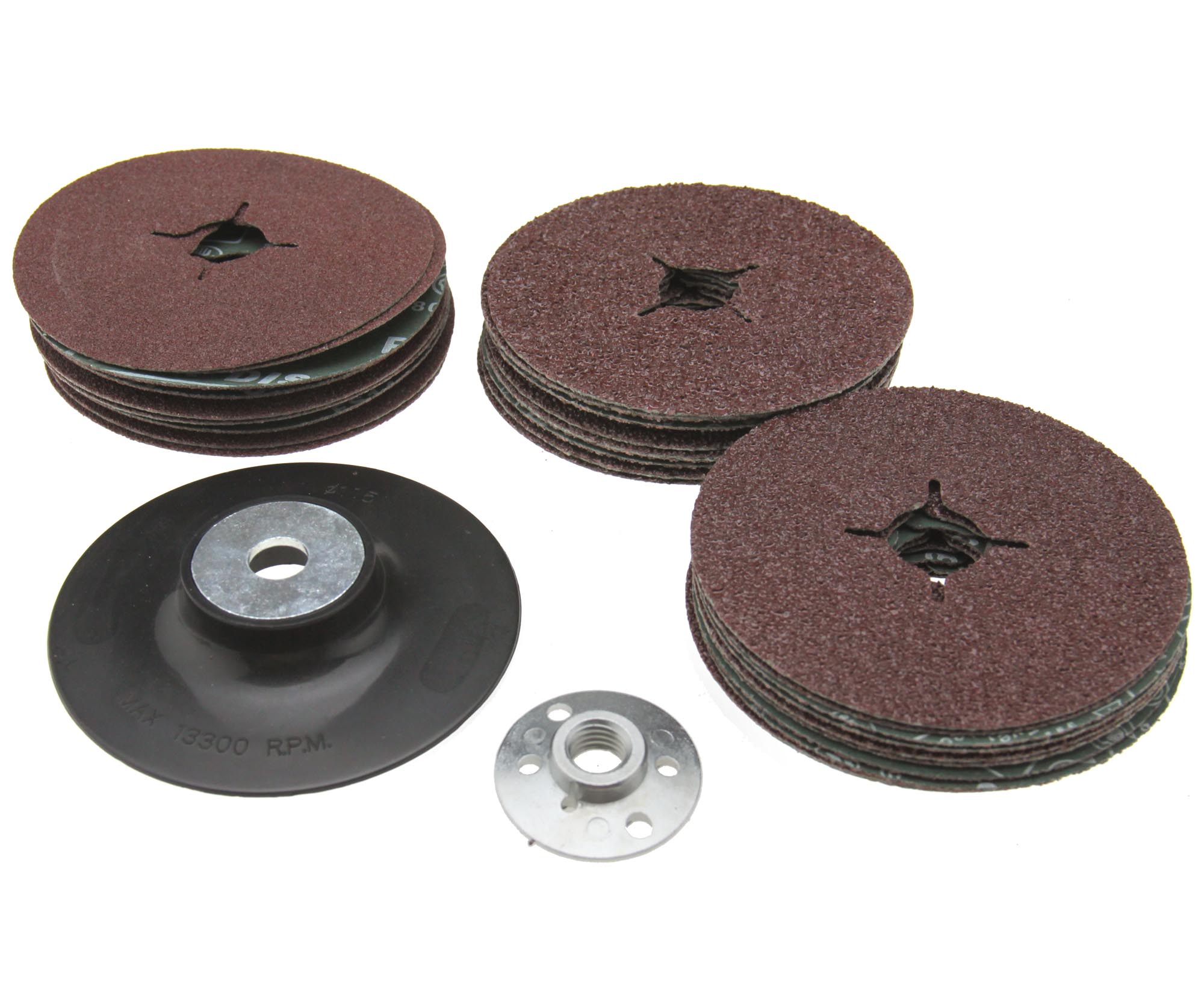 3 Size Grit 115mm Rubber Backing Pad for Angle Grinder & 30 Fibre