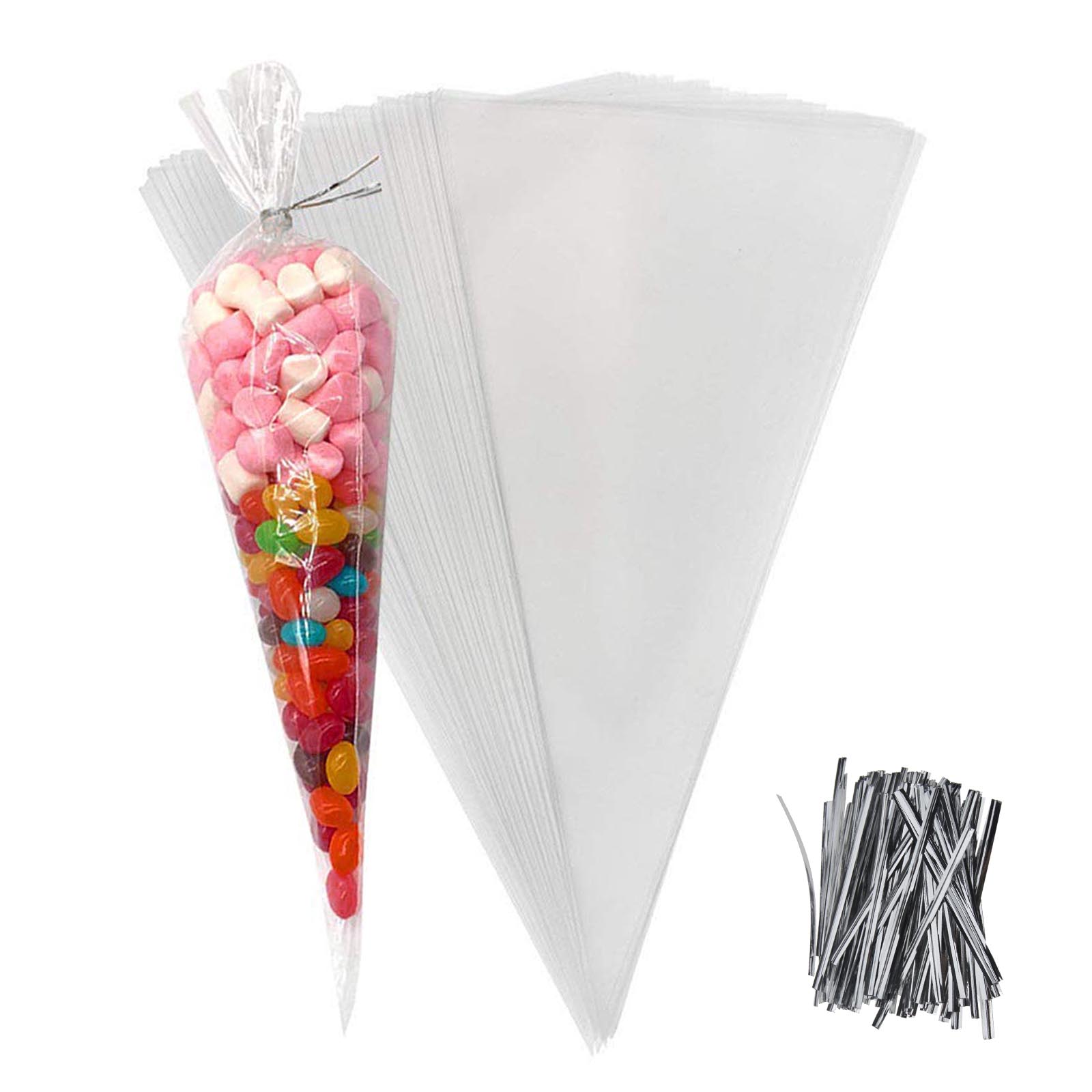 100pcs Clear Cellophane Cone Shaped Bags Sweet Candy Party Favor Gift