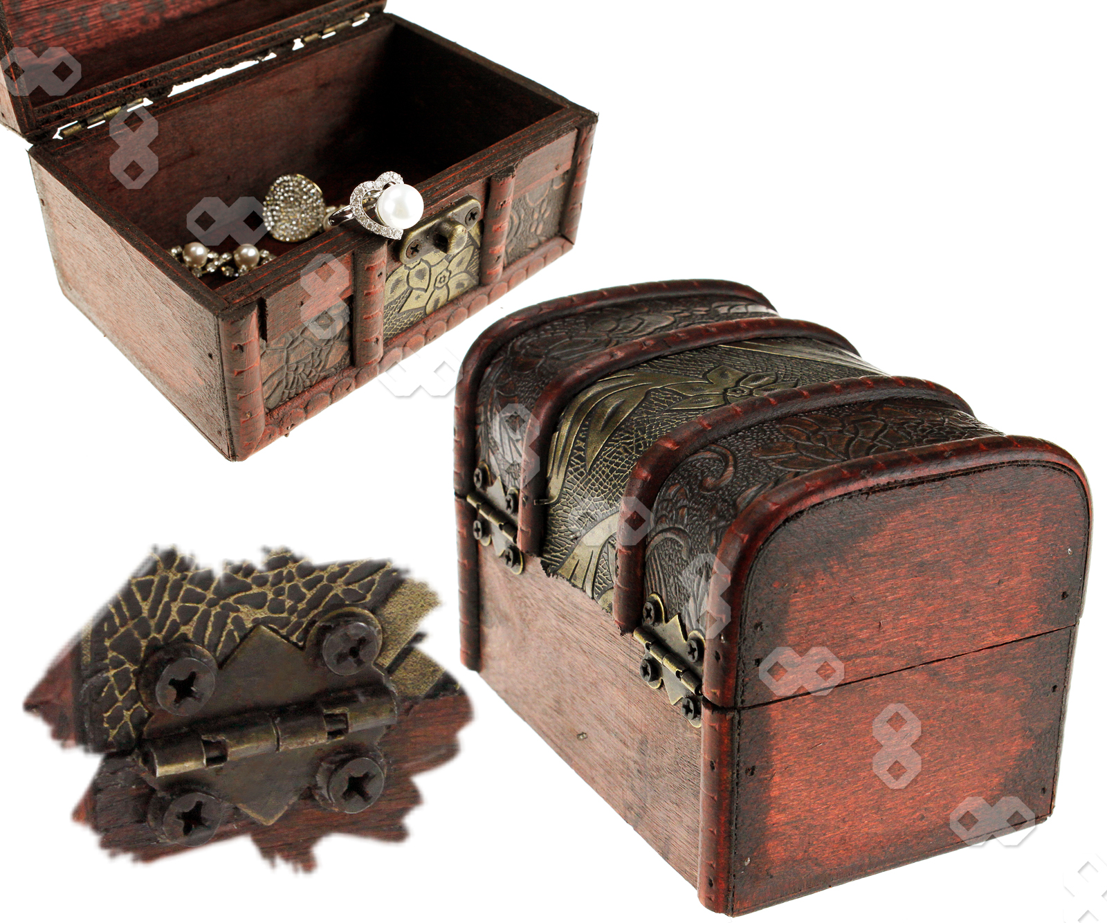 Wooden Vintage Treasure Chest Jewellery Storage Box Case Set Organiser