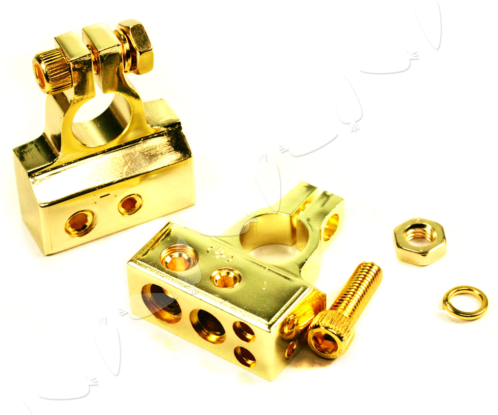 24K Heavy Gold Plated Battery Terminals Audio Cable PAIR Positive