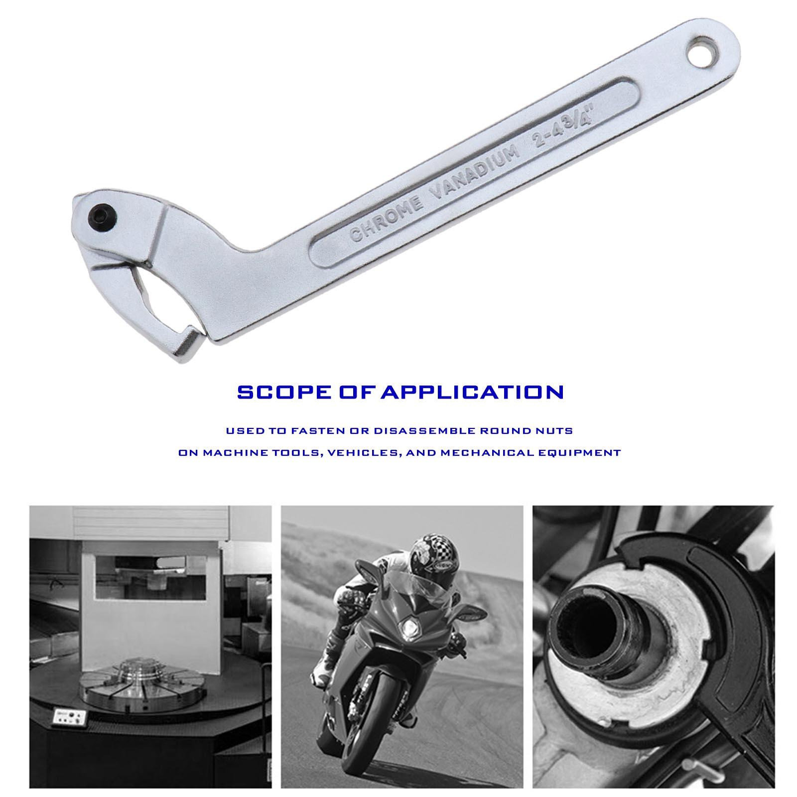 Adjustable Hook Wrench C Spanner Tool 51121MM 24.3/4" Motorcycle