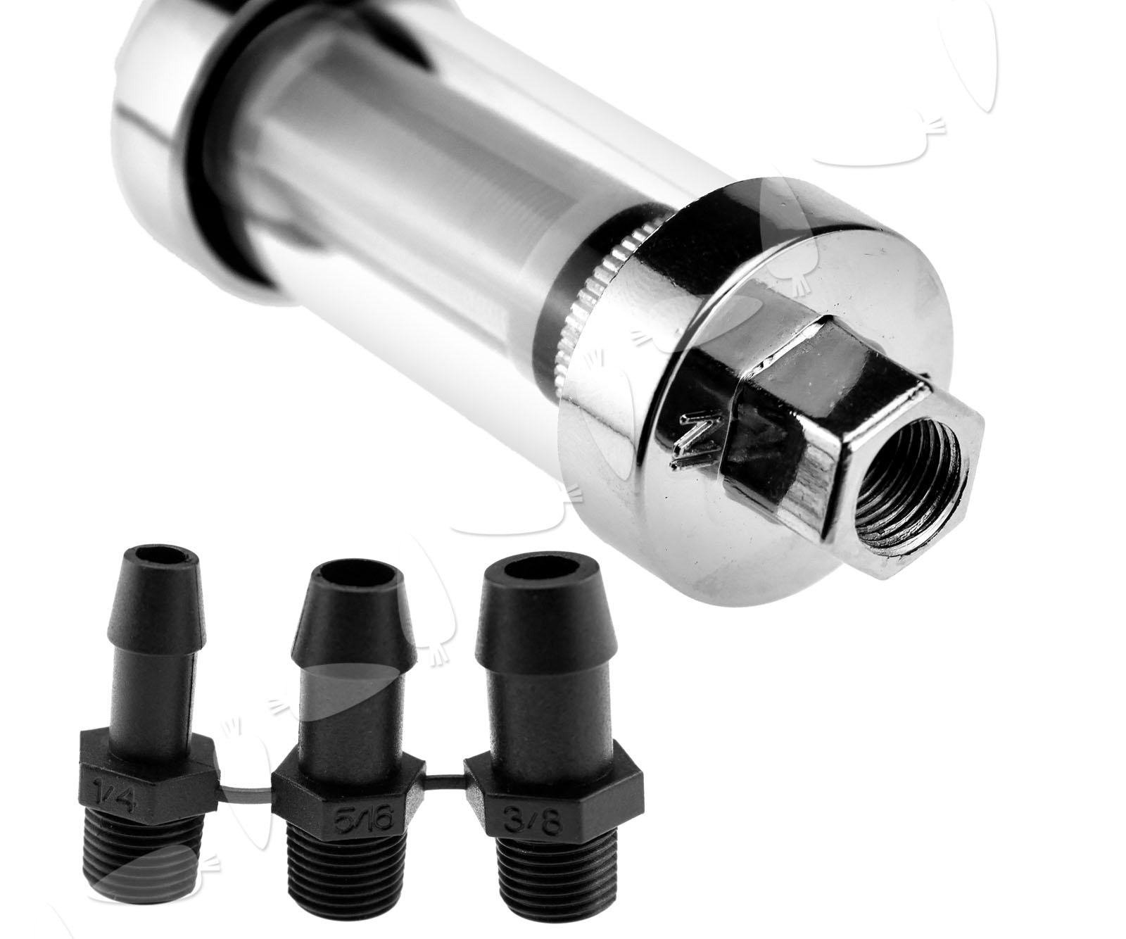 Motorcycle 1/4" 5/16" 3/8" Inline Fuel Filter Cleaner Chrome Glass Long