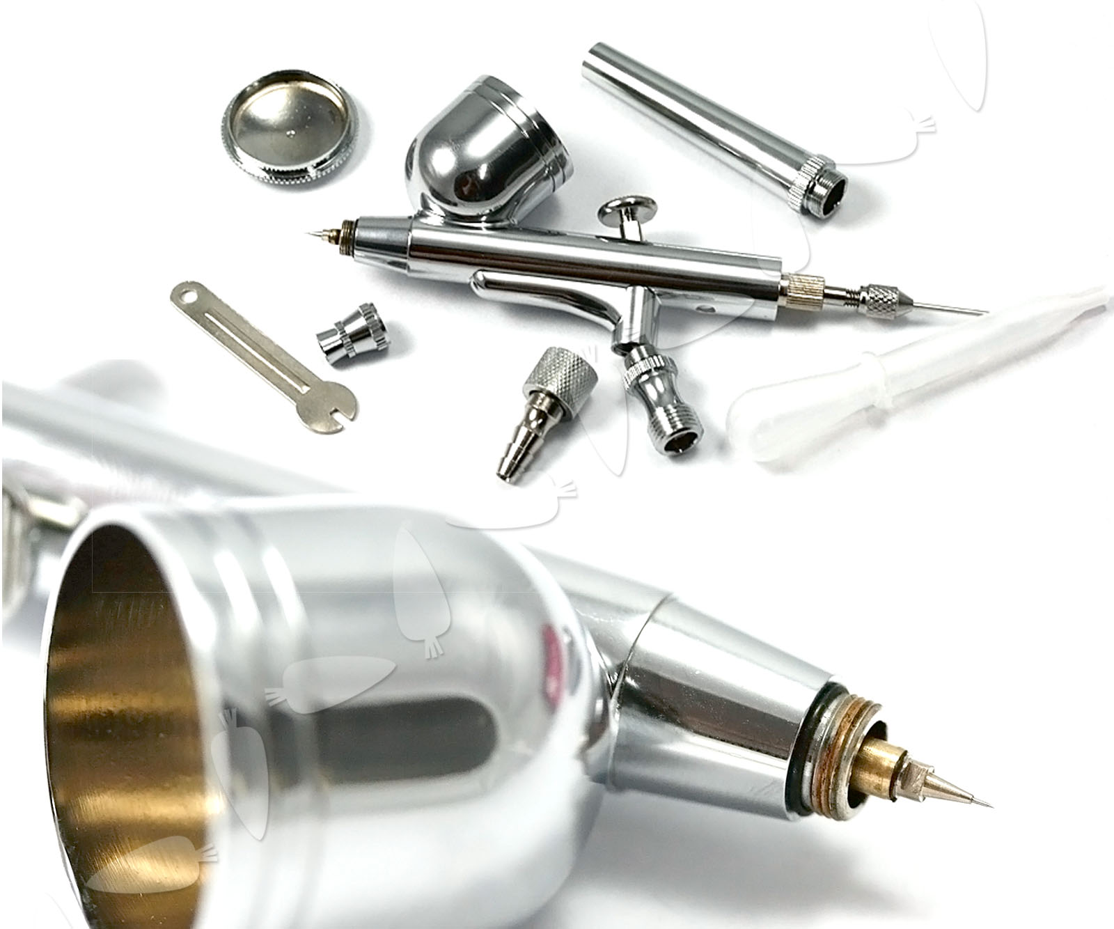 New 0.2mm Airbrush Craft Paint Nail Design Kit Dual Action 7CC Cup Silver