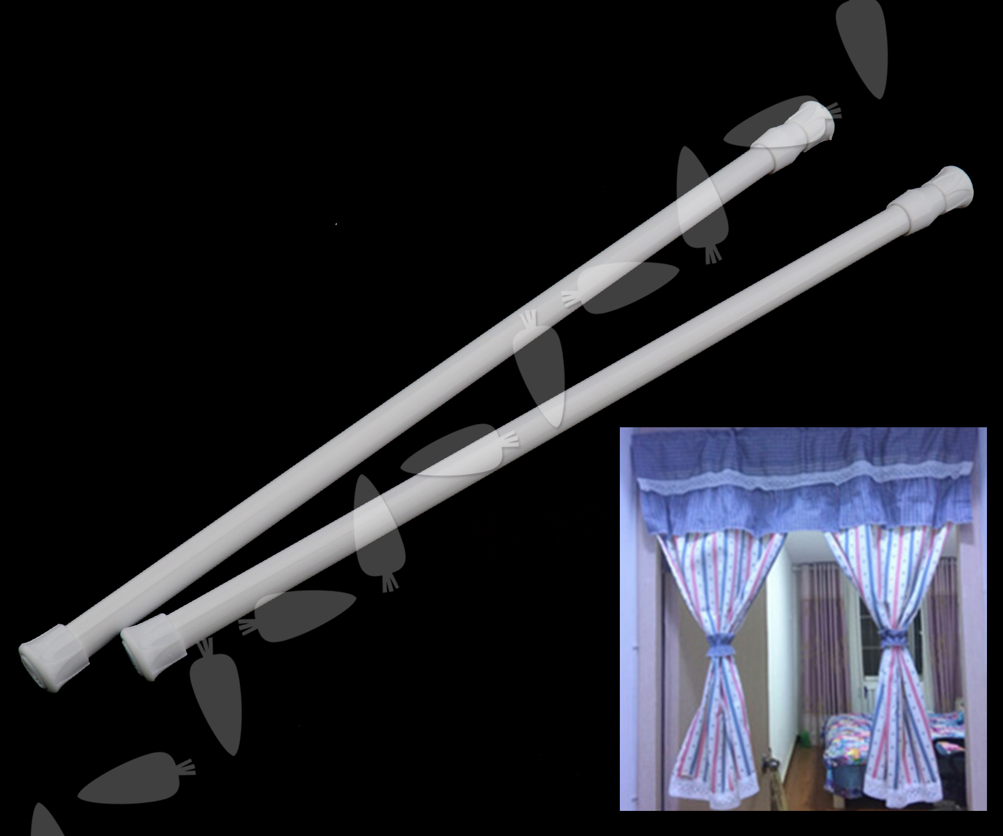 2 X Spring Loaded Extendable Telescopic Voile Tension Curtain Rail Pole