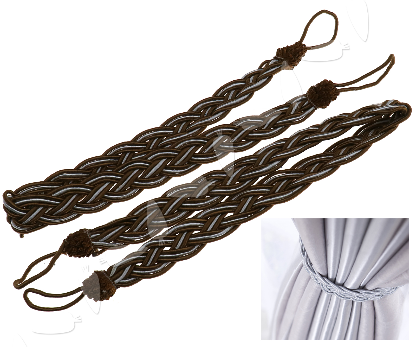 Pair Of Braided Satin Rope Curtain Tie Backs Tiebacks Holdback Curtain