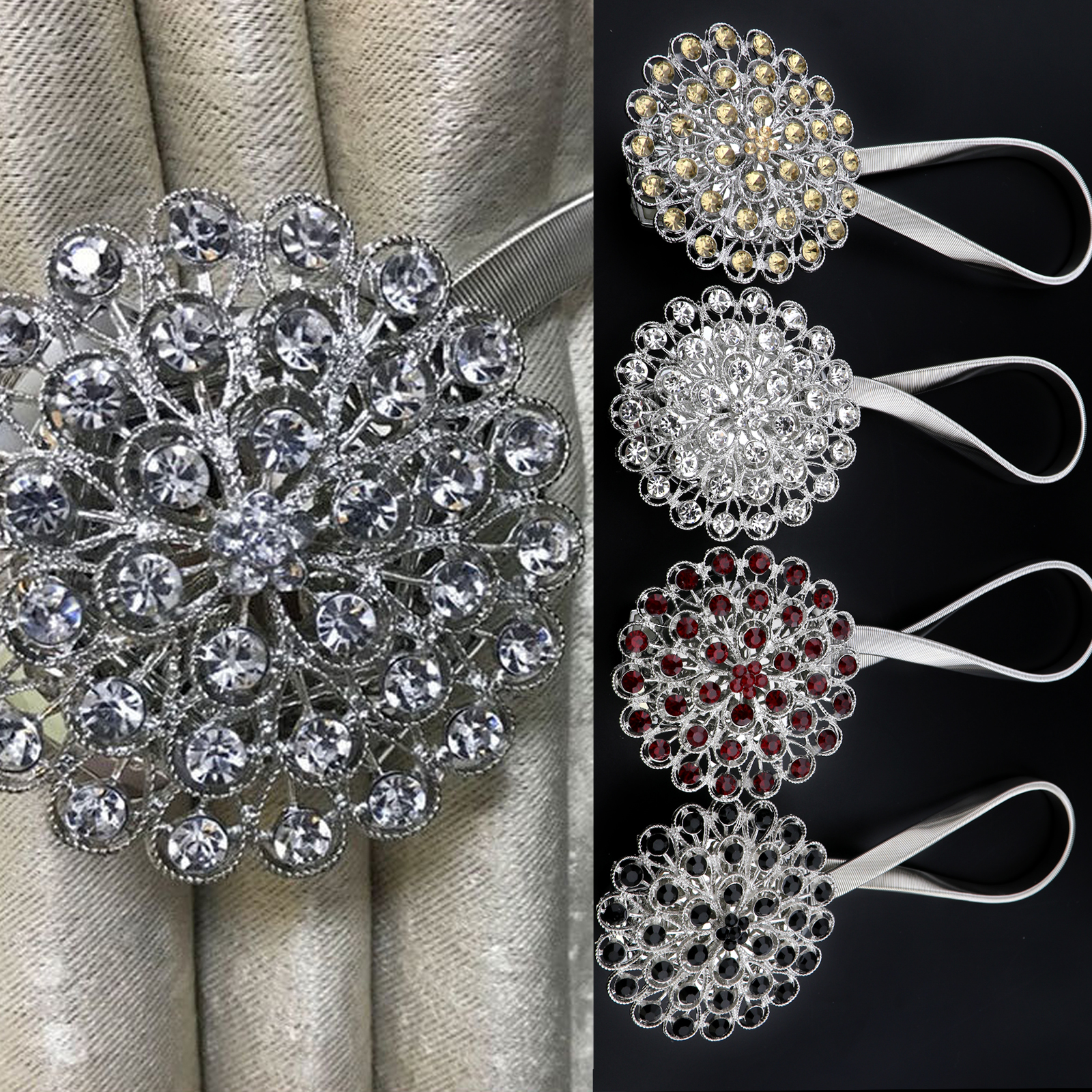 Pair Crystal Curtain Tiebacks Tie Backs Buckle Clips Holdbacks
