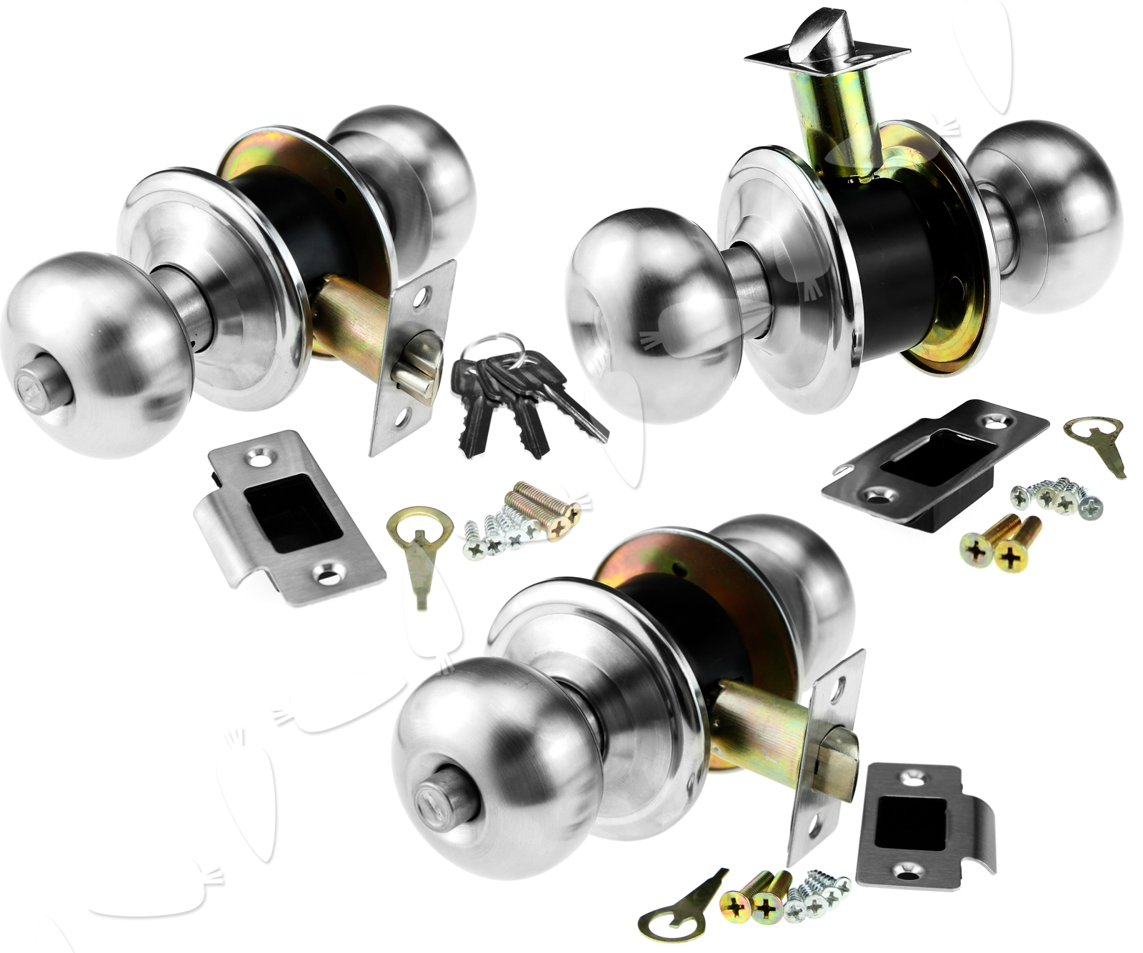 Satin Stainless Steel Door Knobs Round Handles Lock Set Passage/Privacy