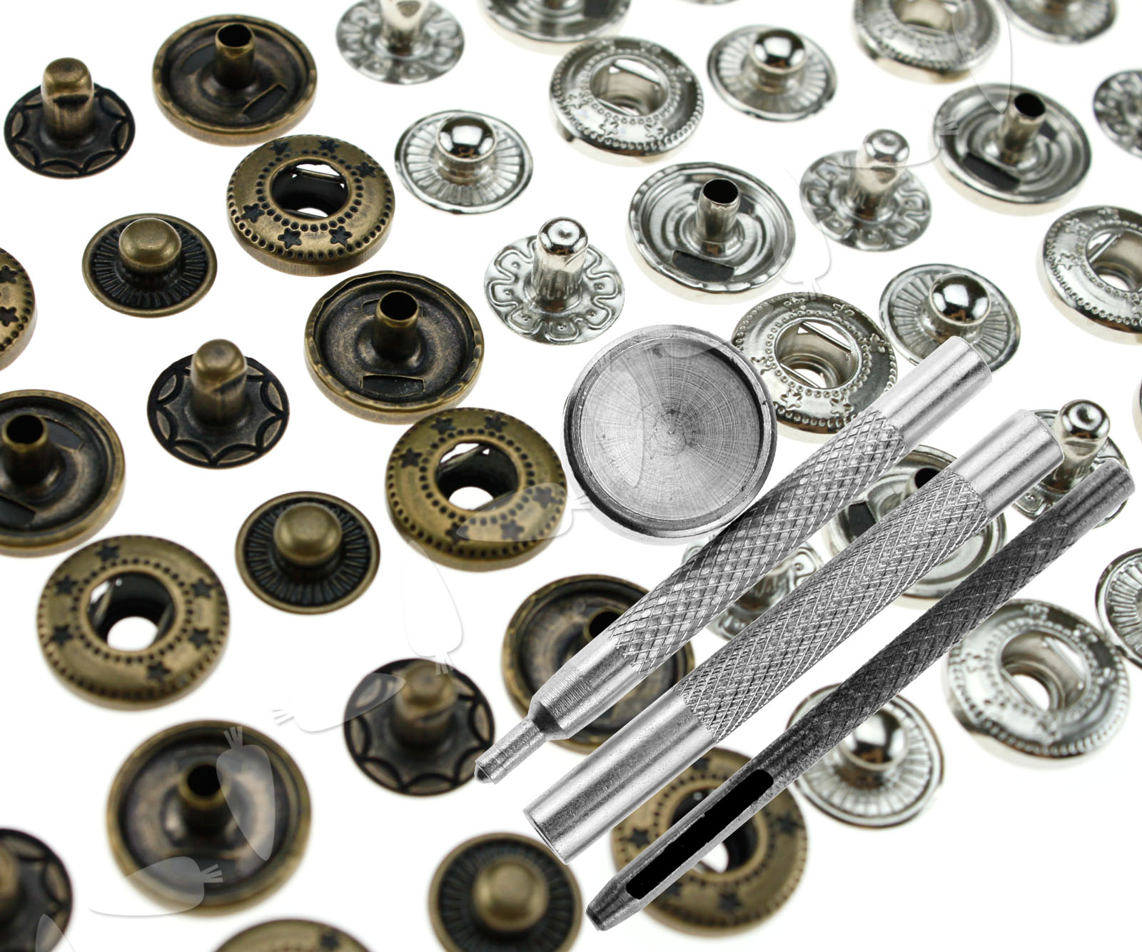 30 X Snap Fastener Poppers Press Stud +4 Fixing Tool Leather Buttons