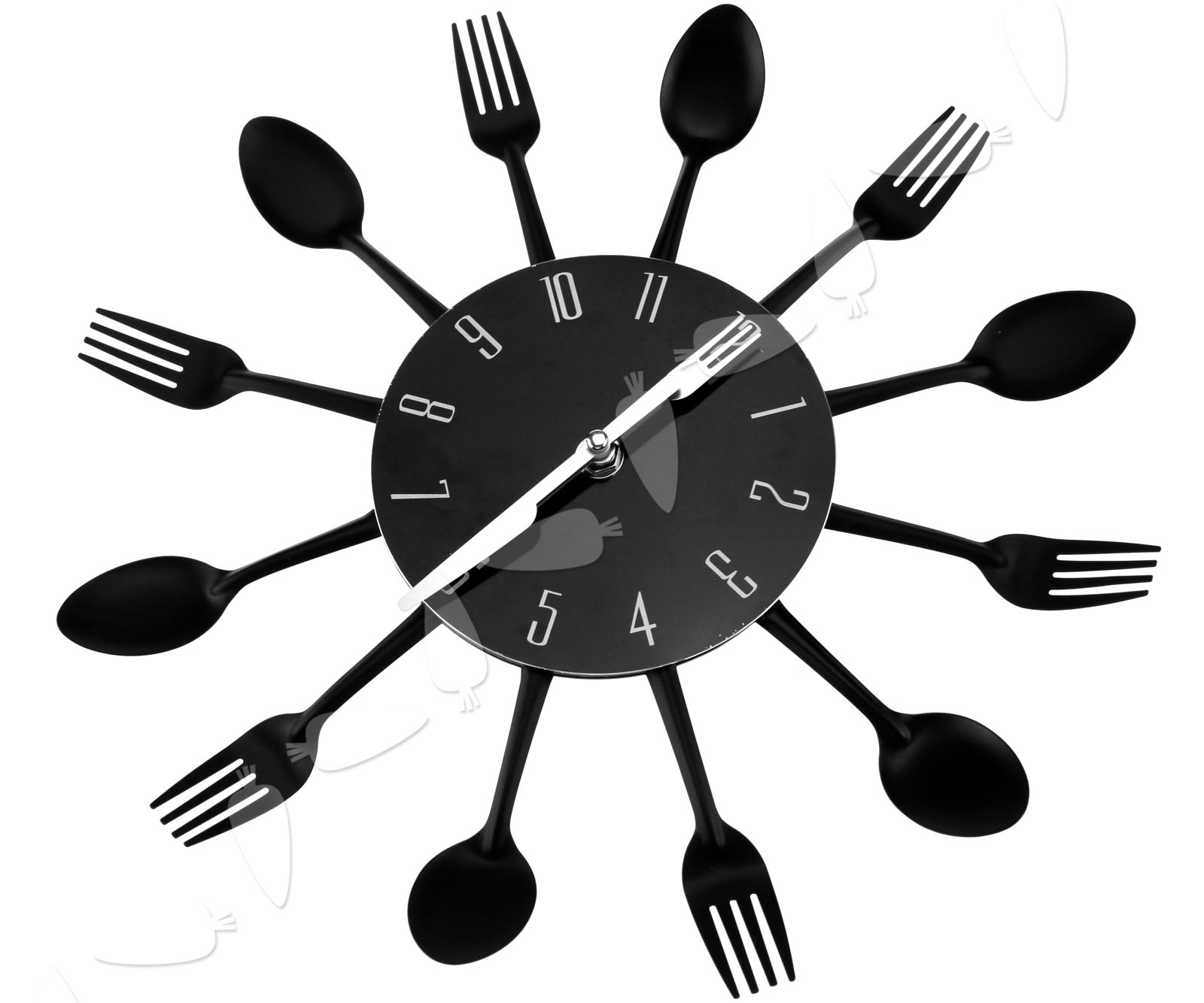 Designer Sliver/Black Cutlery Kitchen Wall Clock Spoon Fork Clock New