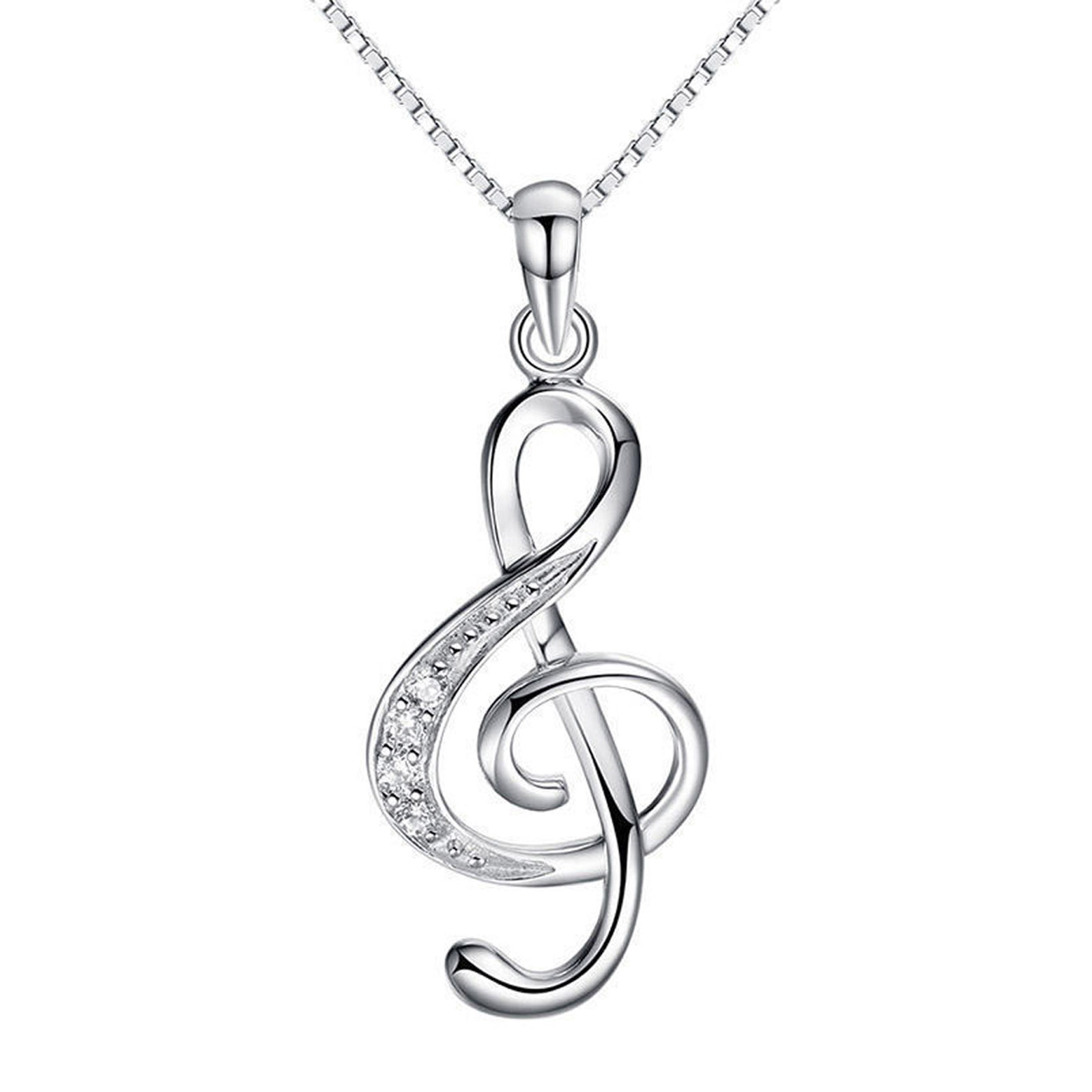 Treble Clef Music Note Pendant Necklaces S925 Sterling Silver Lady Jewellery