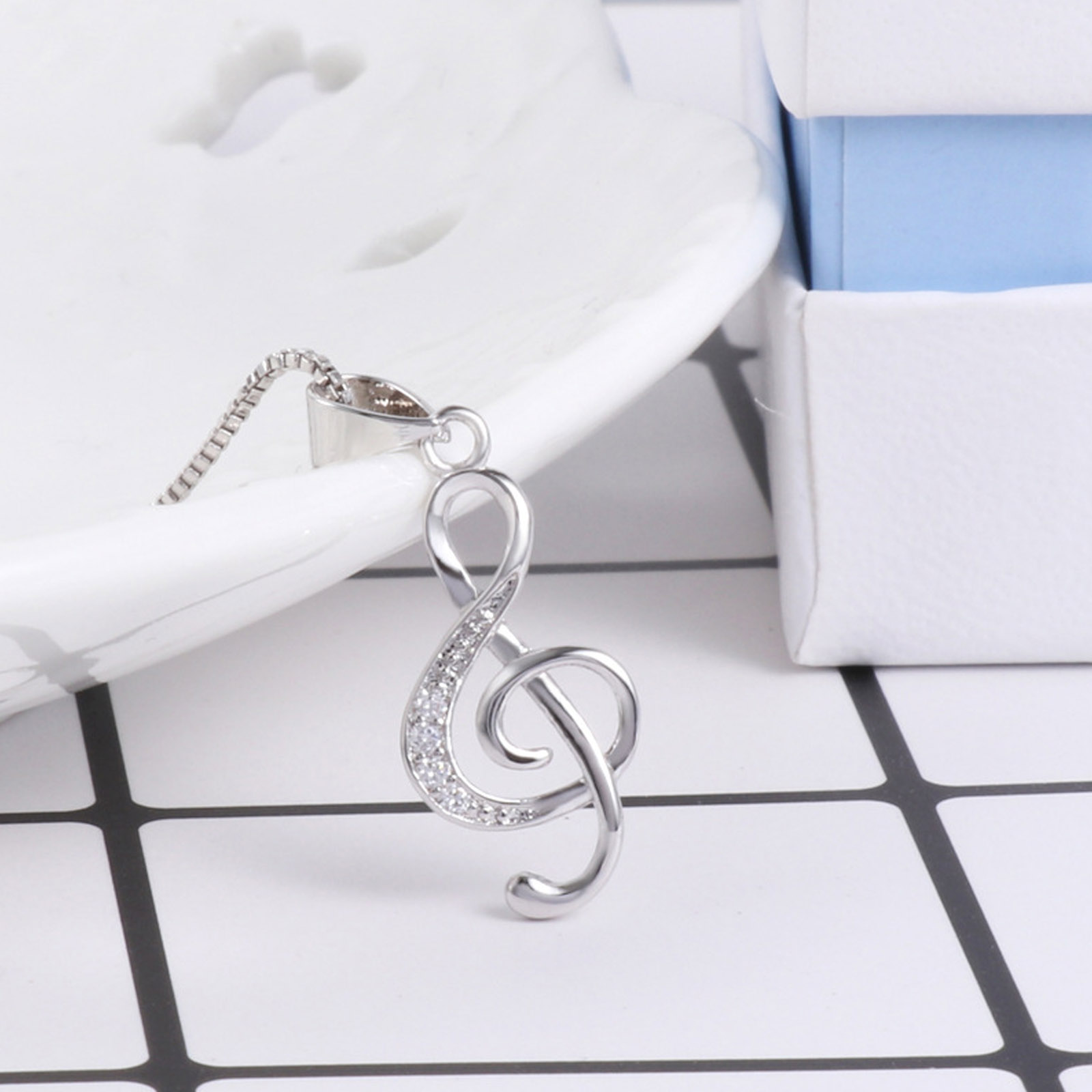 Treble Clef Music Note Pendant Necklaces S925 Sterling Silver Lady Jewellery
