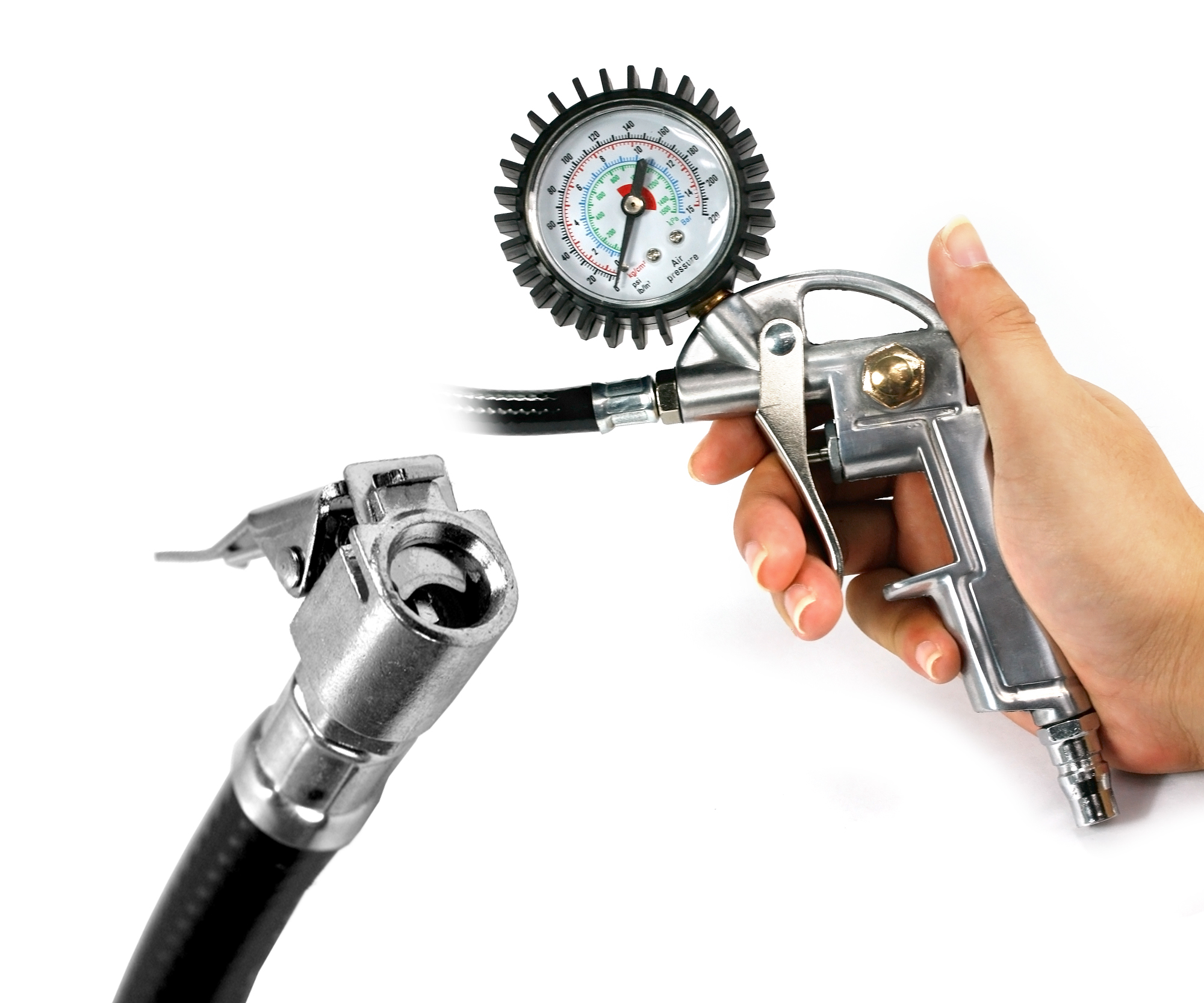 CAR TRUCK TYRE TIRE AIR INFLATOR DIAL PRESSURE METER GAUGE COMPRESSOR