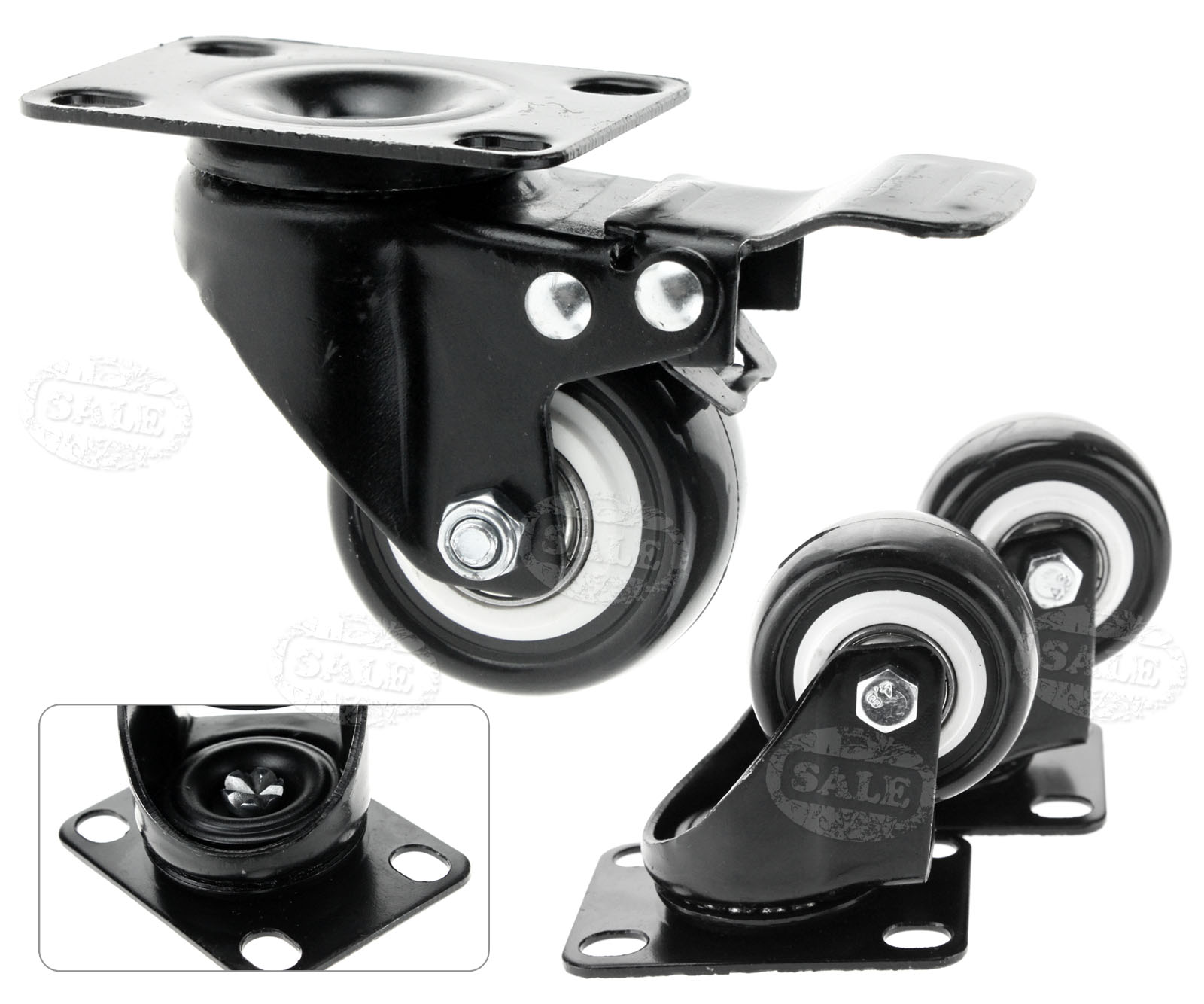 50/75mm Heavy Duty Roller Bearing Swivel Castor 2 Wheels +2 Wheels /w