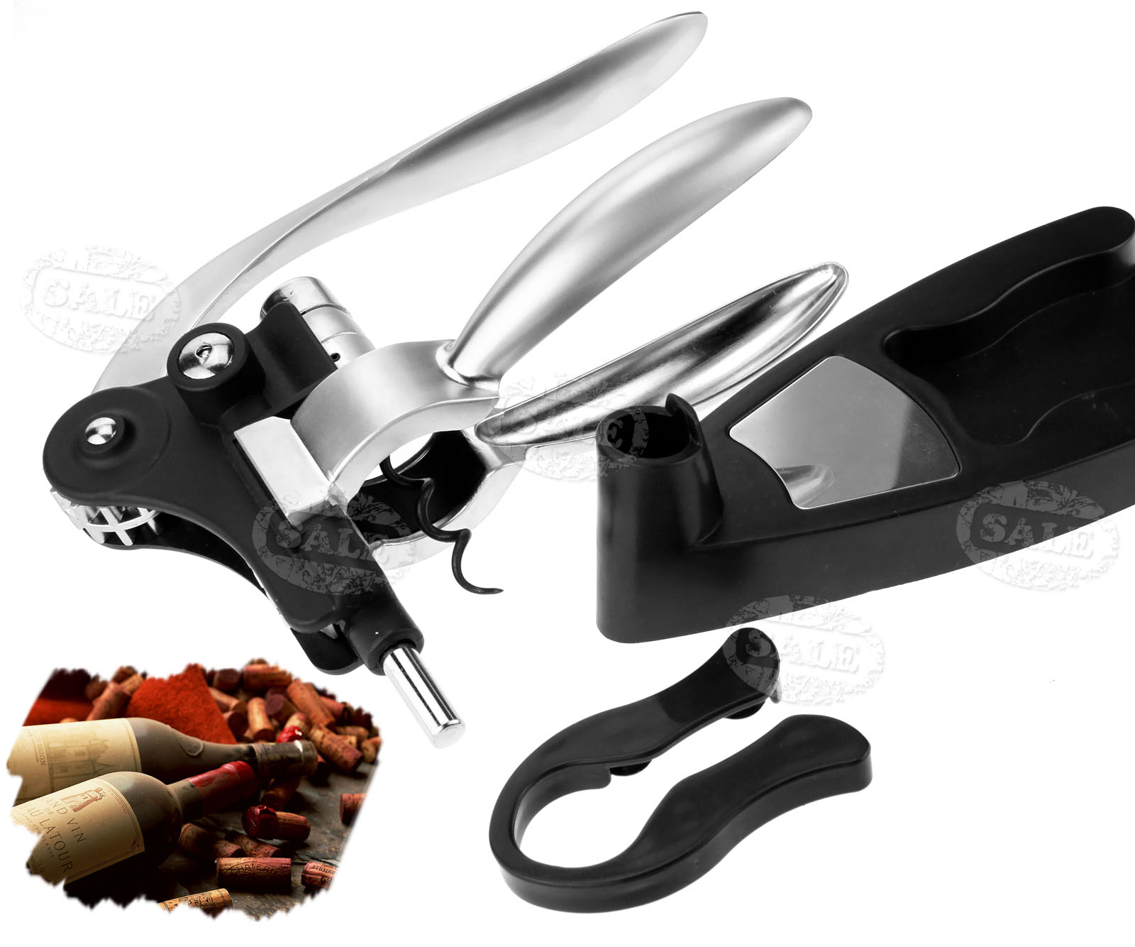 Wine Bottle Rabbit Puller Cork Opener Tool Corkscrew Collar Pourer w