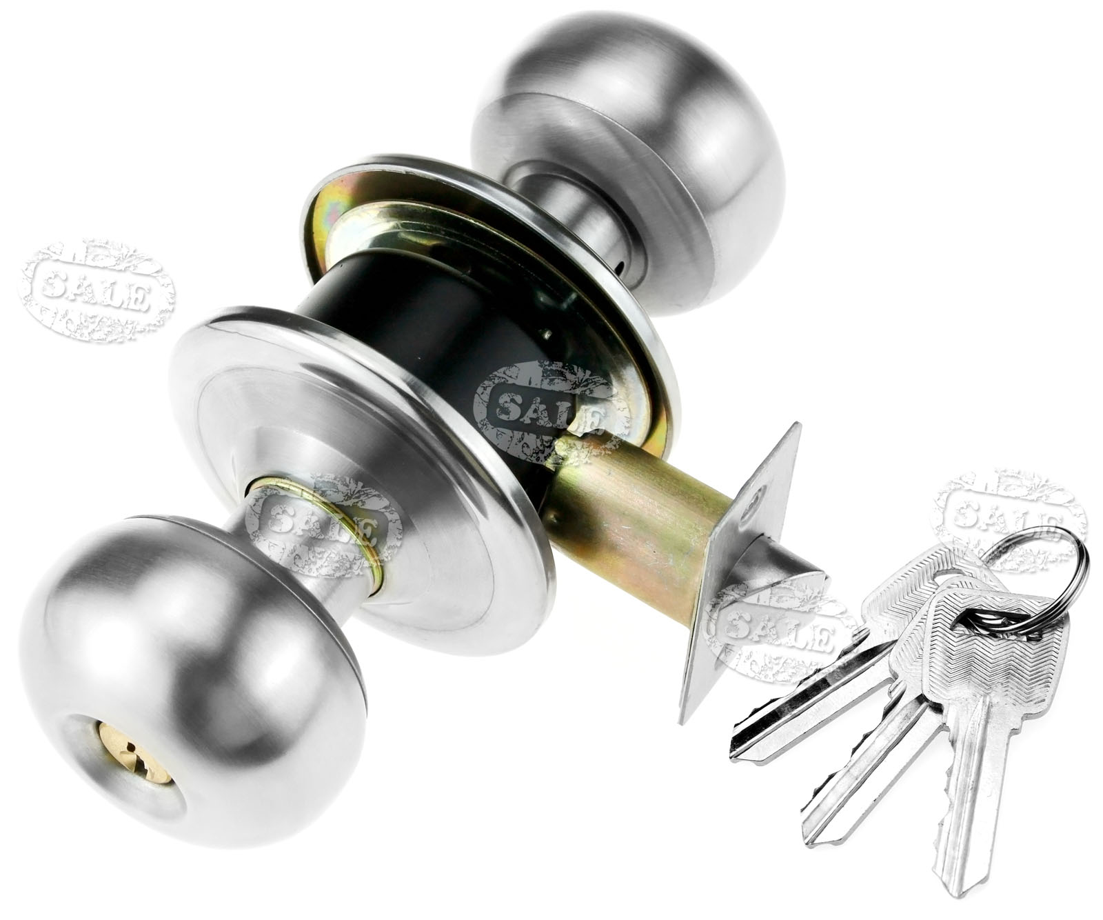 Stainless Steel Door Round Knobs Handles Satin Lock Set Entrance Latch