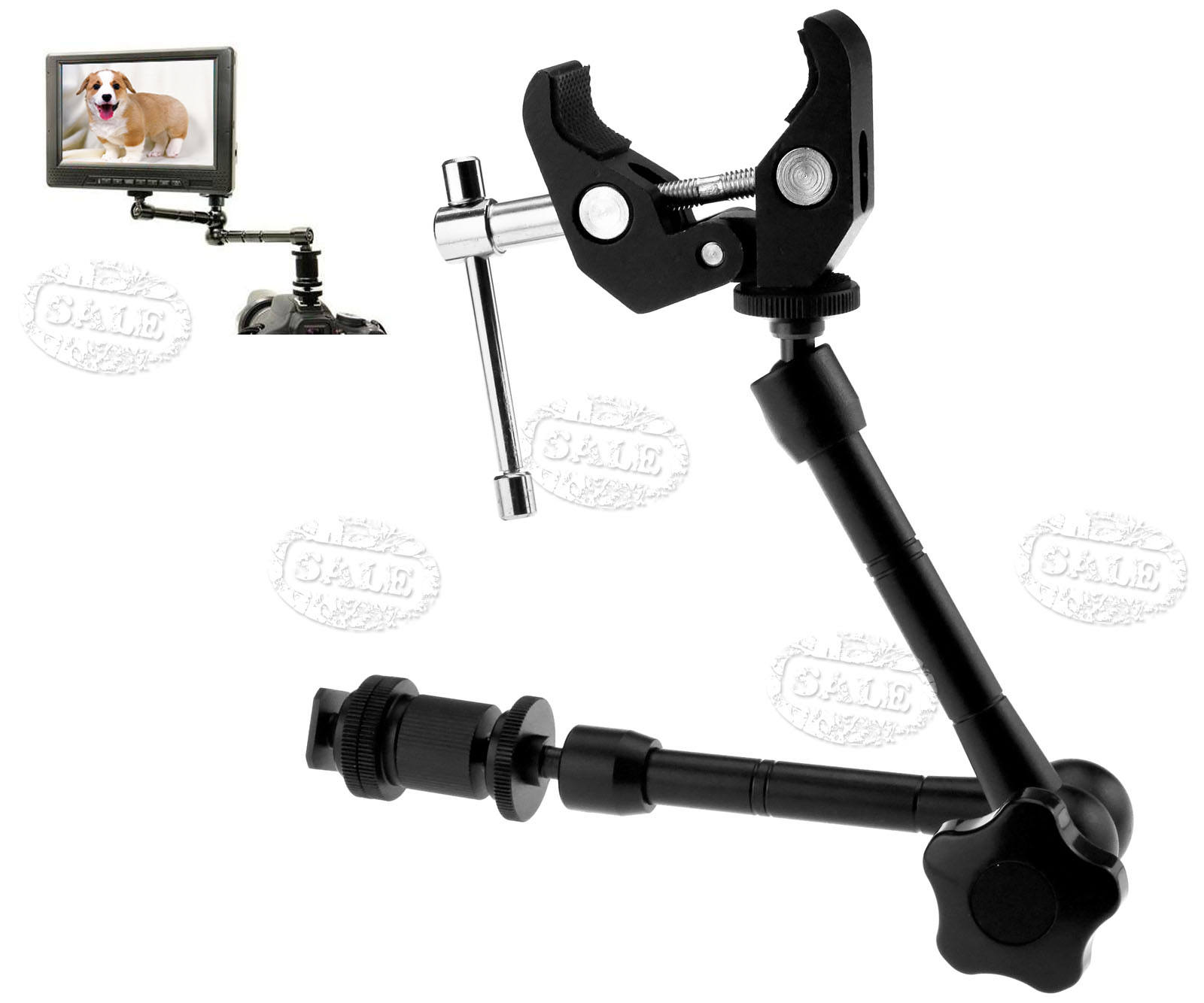 11" Adjustable Metal Friction Clamp + Articulating Magic Arm for LCD