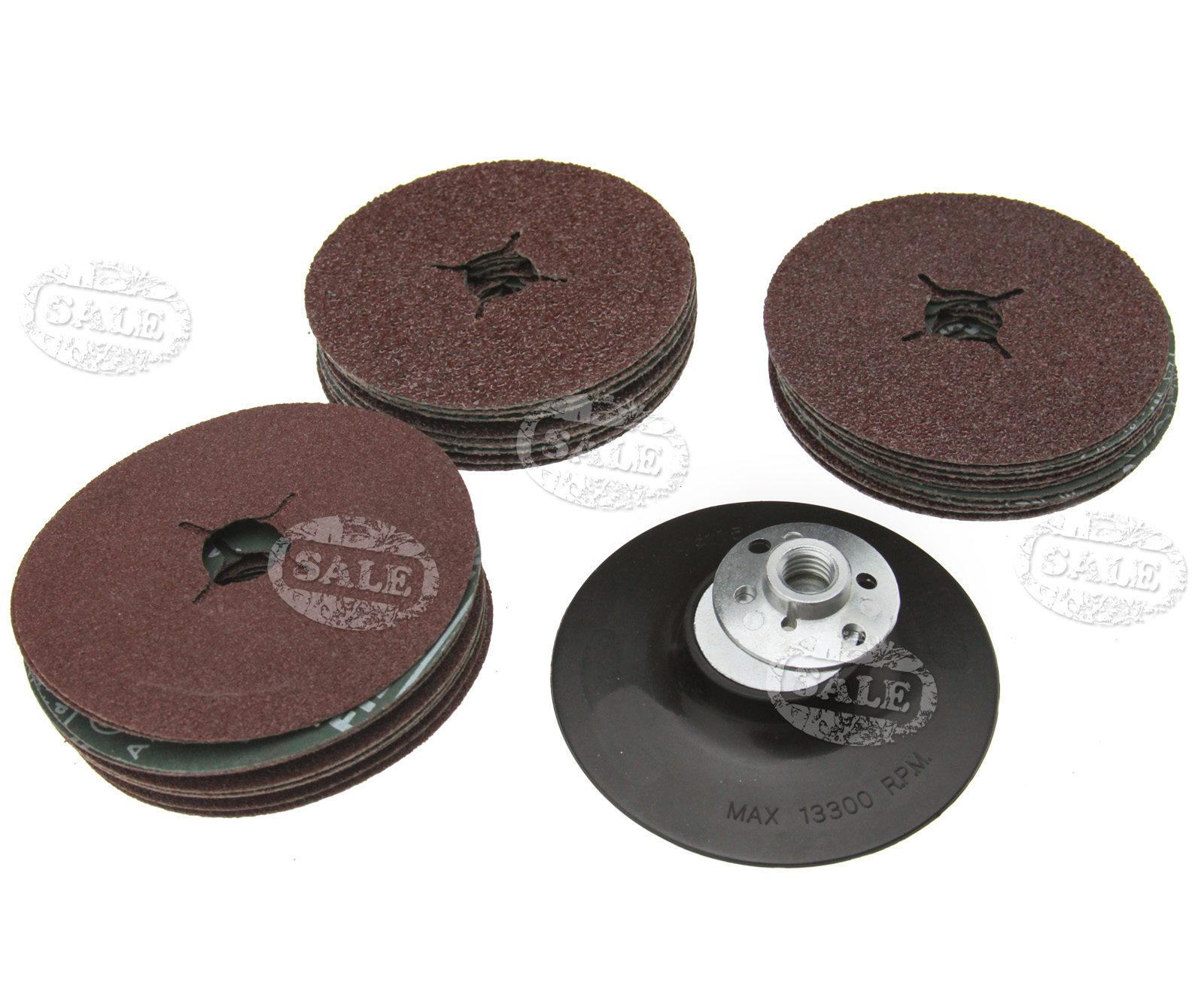 3 Size Grit 115mm Rubber Backing Pad for Angle Grinder + 30 Fibre