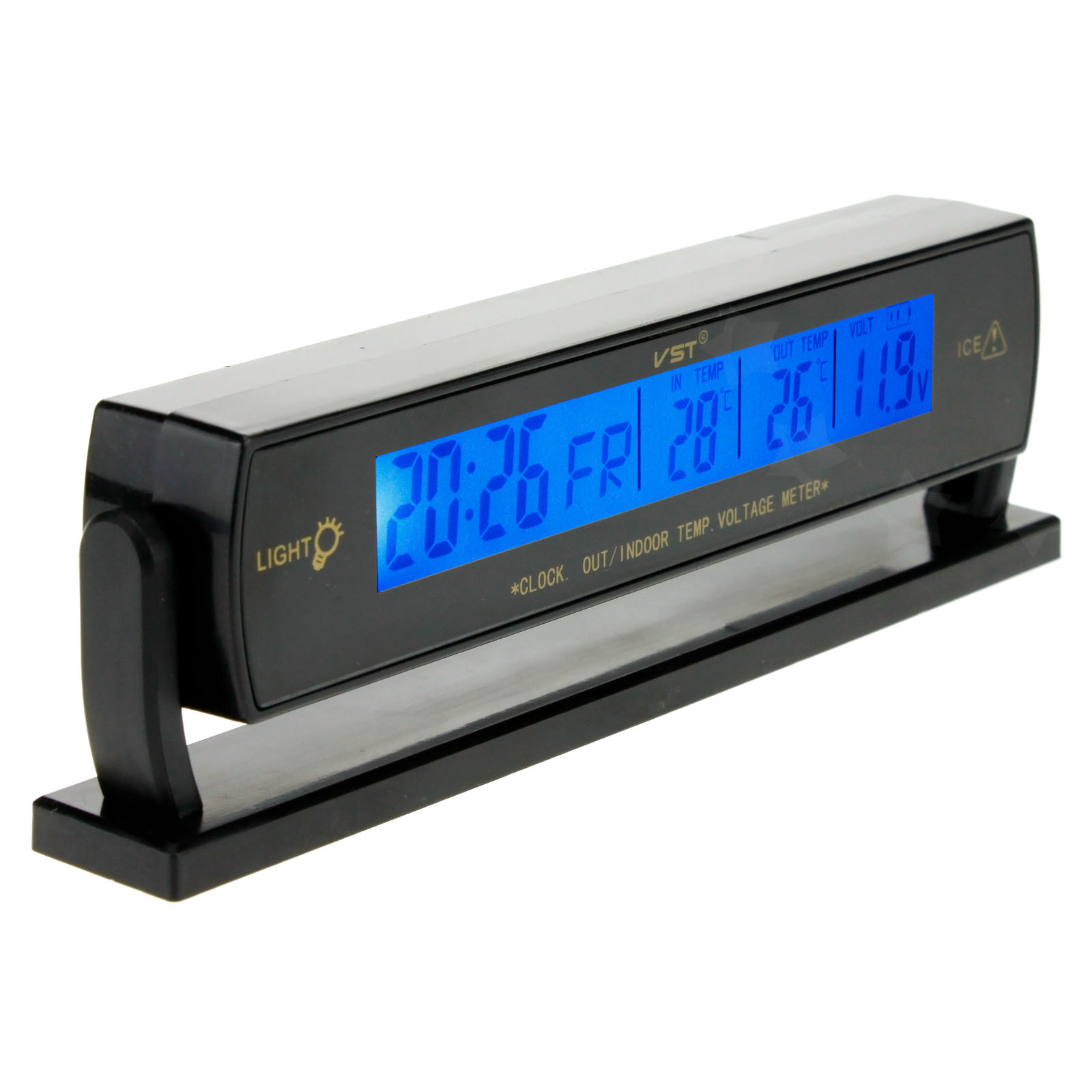 12V Digital Car Voltage Monitor Battery Alarm Clock LCD Temperature