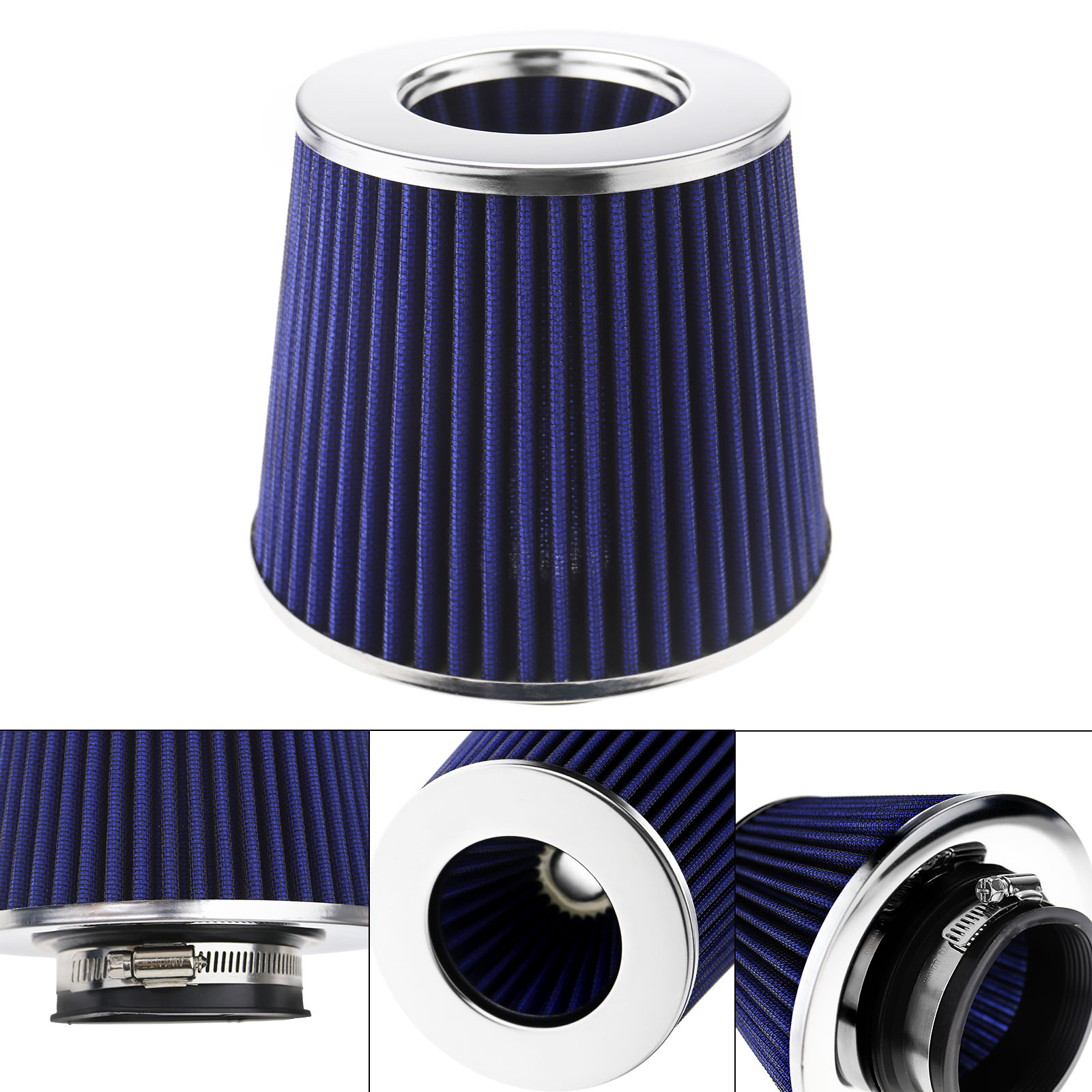 Universal Car Vehicle Induction Kit Blue Color 76mm Twin Cone Air