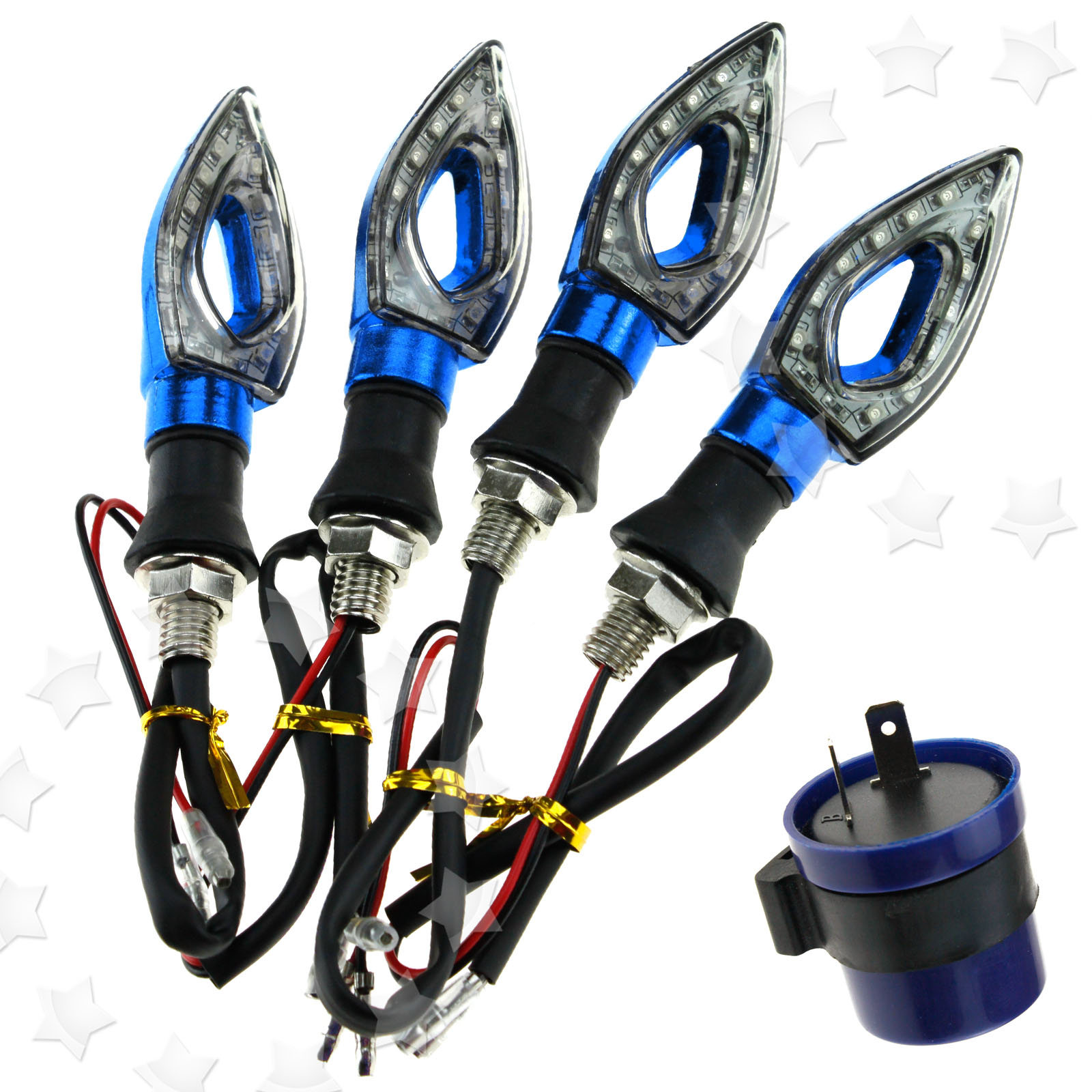 4 x 12 LED Motorcycle/Bike Turn Signal Indicators Blue With Relay For