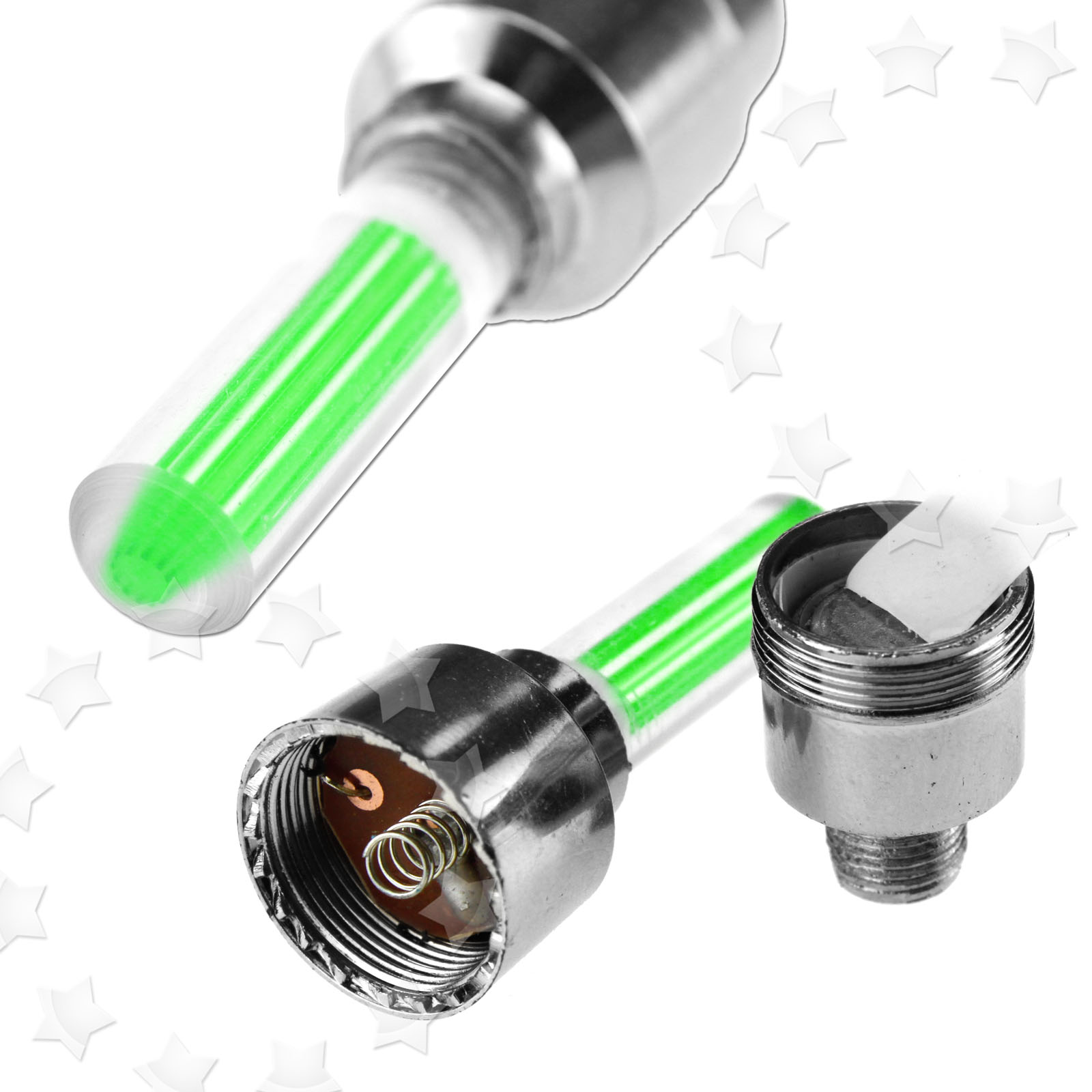 8 x Neon Green Bike LED Tire Flash Valve Sealing Dust Cap Lights