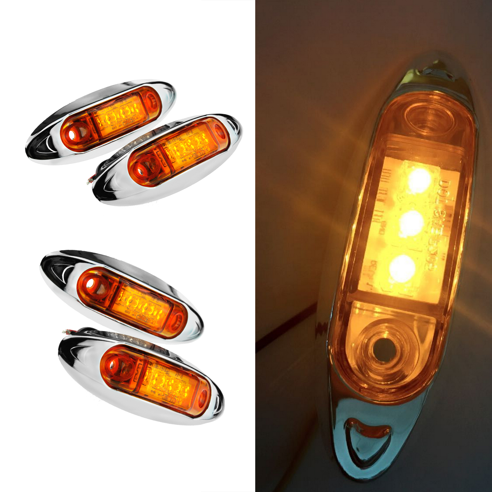 12/24Vx4 Side Marker Lights 3LED Indicators Amber Boat Trailer Truck eBay