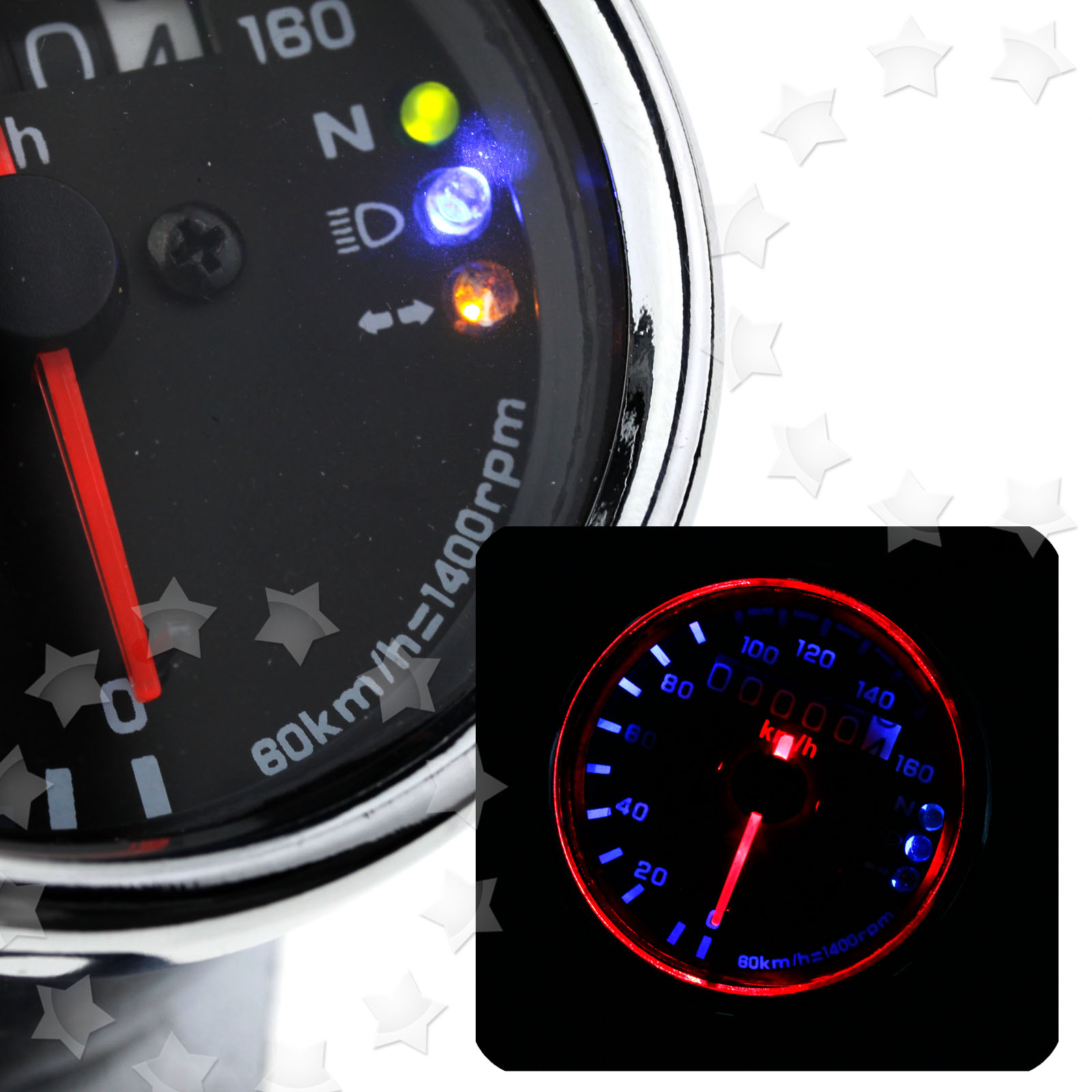 Motorcycle Dual Odometer Speedometer Gauge Led Background