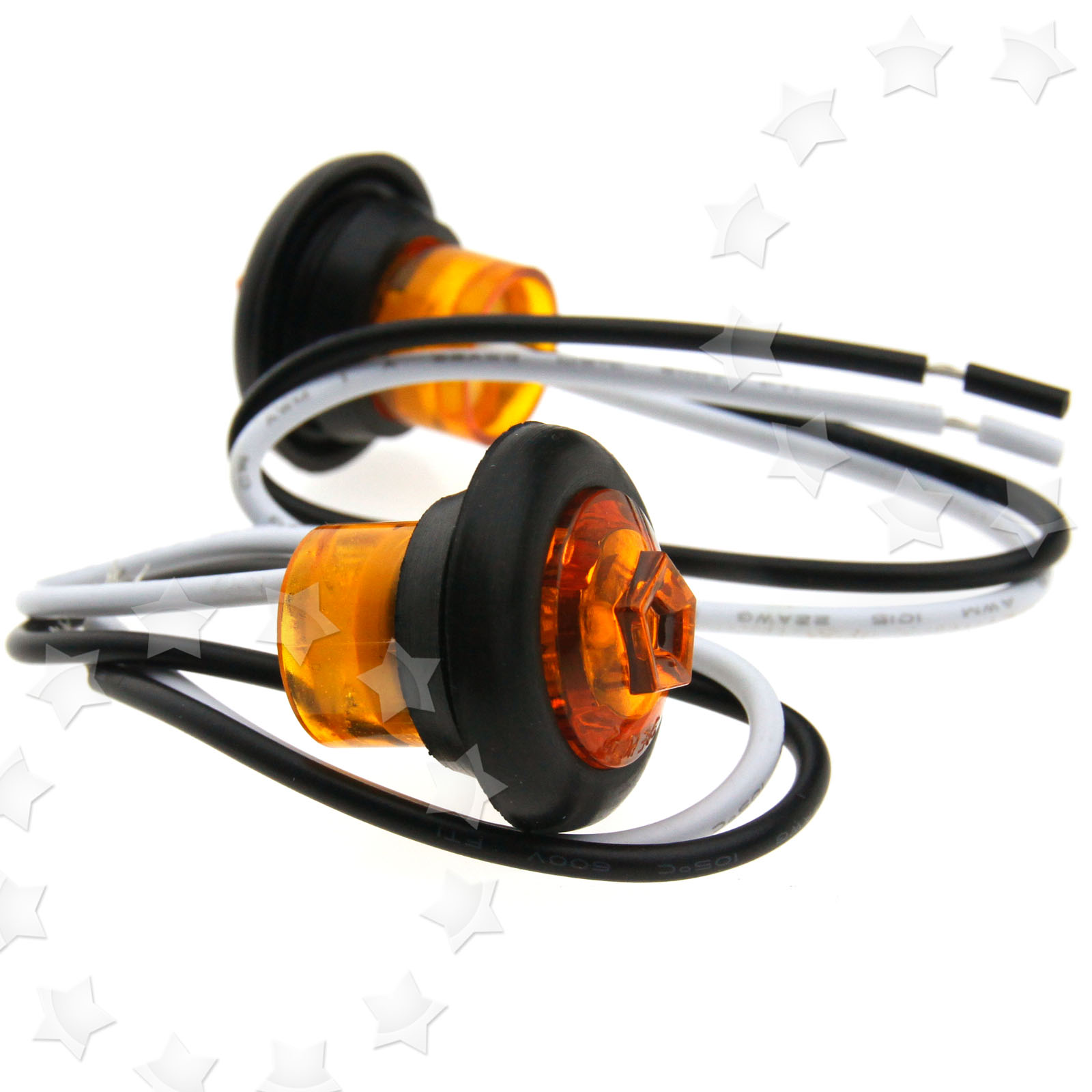 2X 12V Universal White/Amber/Red Small Round LED Button Side Marker