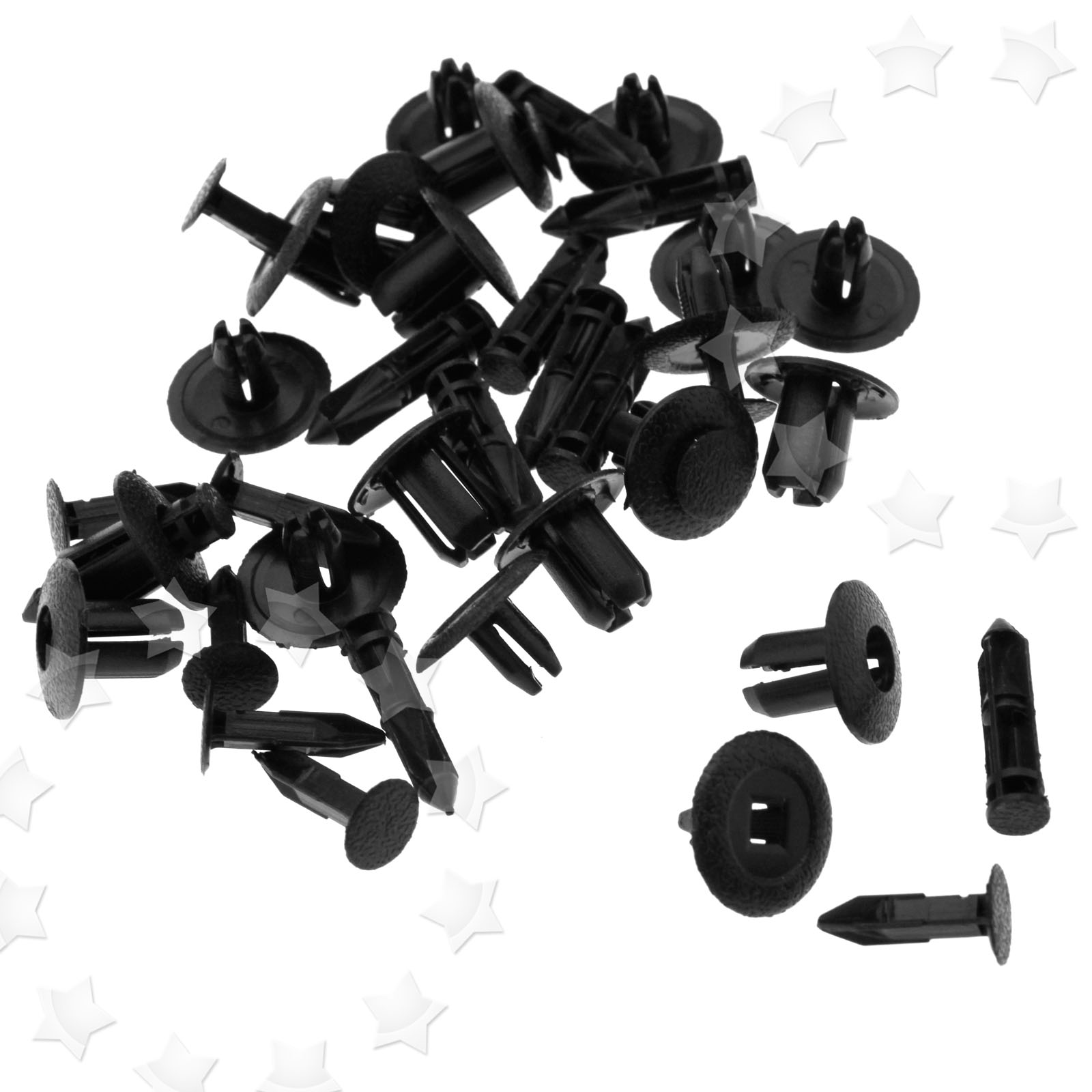 New 20 x Black ABS Plastic Panel Fastener Clips Rivets 6mm & 8mm For