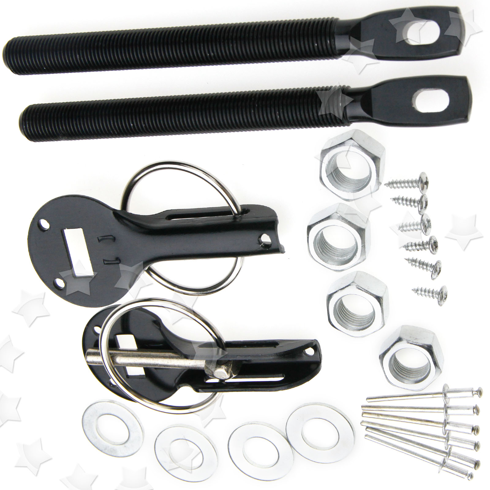 Universal Car Hood Mount Latch Catch Pin Key Locking Kit Black