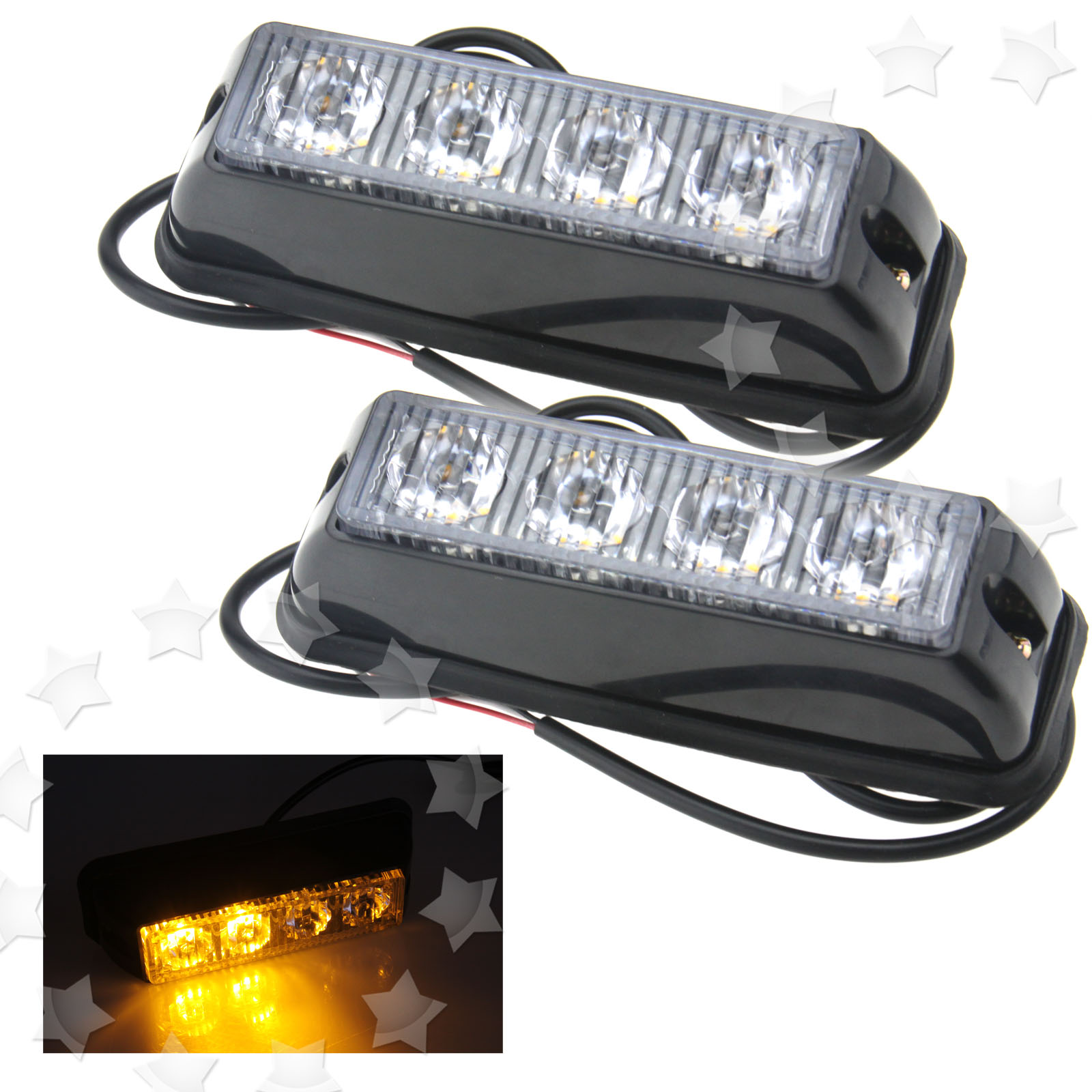2 x 12/24V 4LED Amber Emergency Hazard Warning Strobe Flashing Light eBay