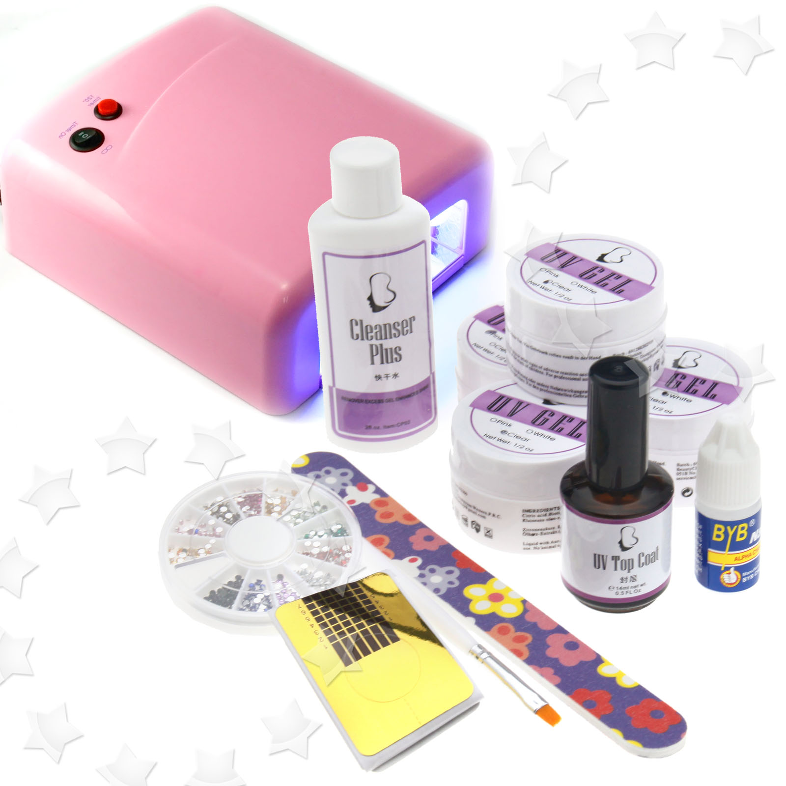 36W NAIL UV LIGHT CURING LAMP + UV GEL STARTER KIT C105 eBay