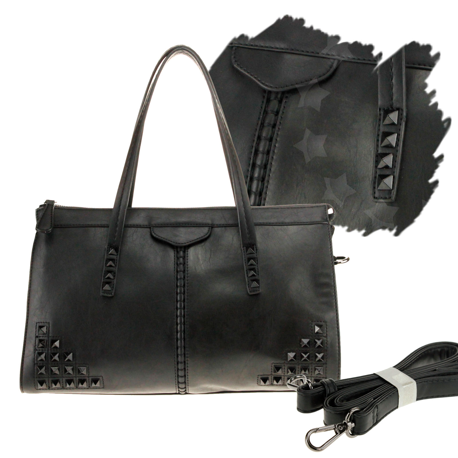 Black OL Lady PU Leather Rivet Studded Shoulder Bag Handbags eBay