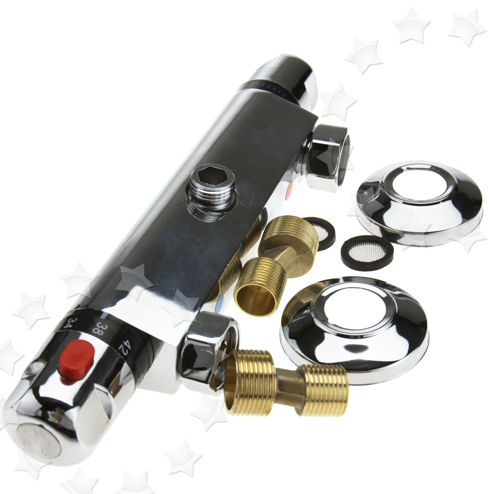 Chrome Thermostatic Mixing Valve Exposed Bar 1/2” Brass For Shower