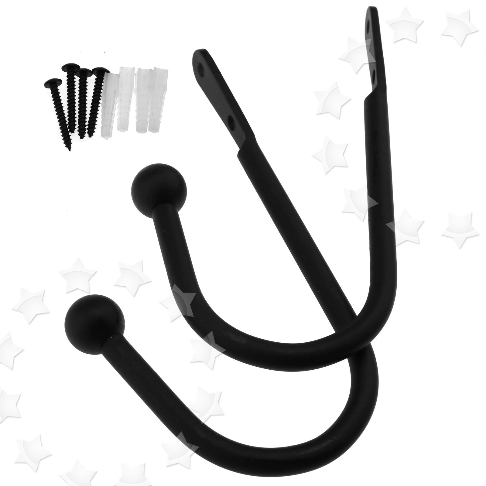 2 x Black Large Metal Curtain Tie Back Hook Hold Back Complete With